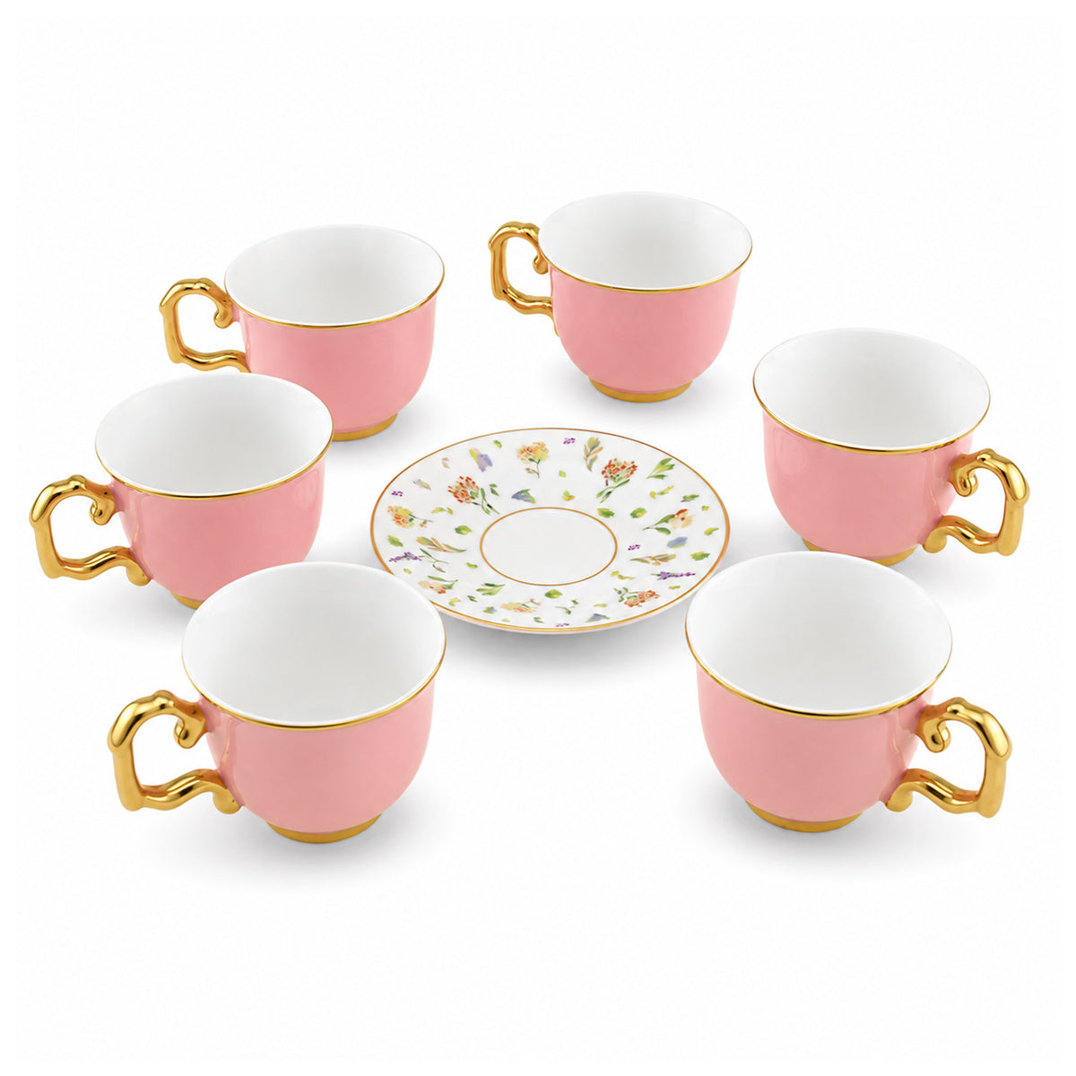 Royal 6-Piece Ceramic "Blush Pink" Cup And Saucer Set With Gift Box