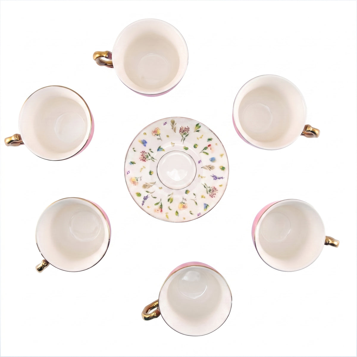 Royal 6-Piece Ceramic "Blush Pink" Cup And Saucer Set With Gift Box