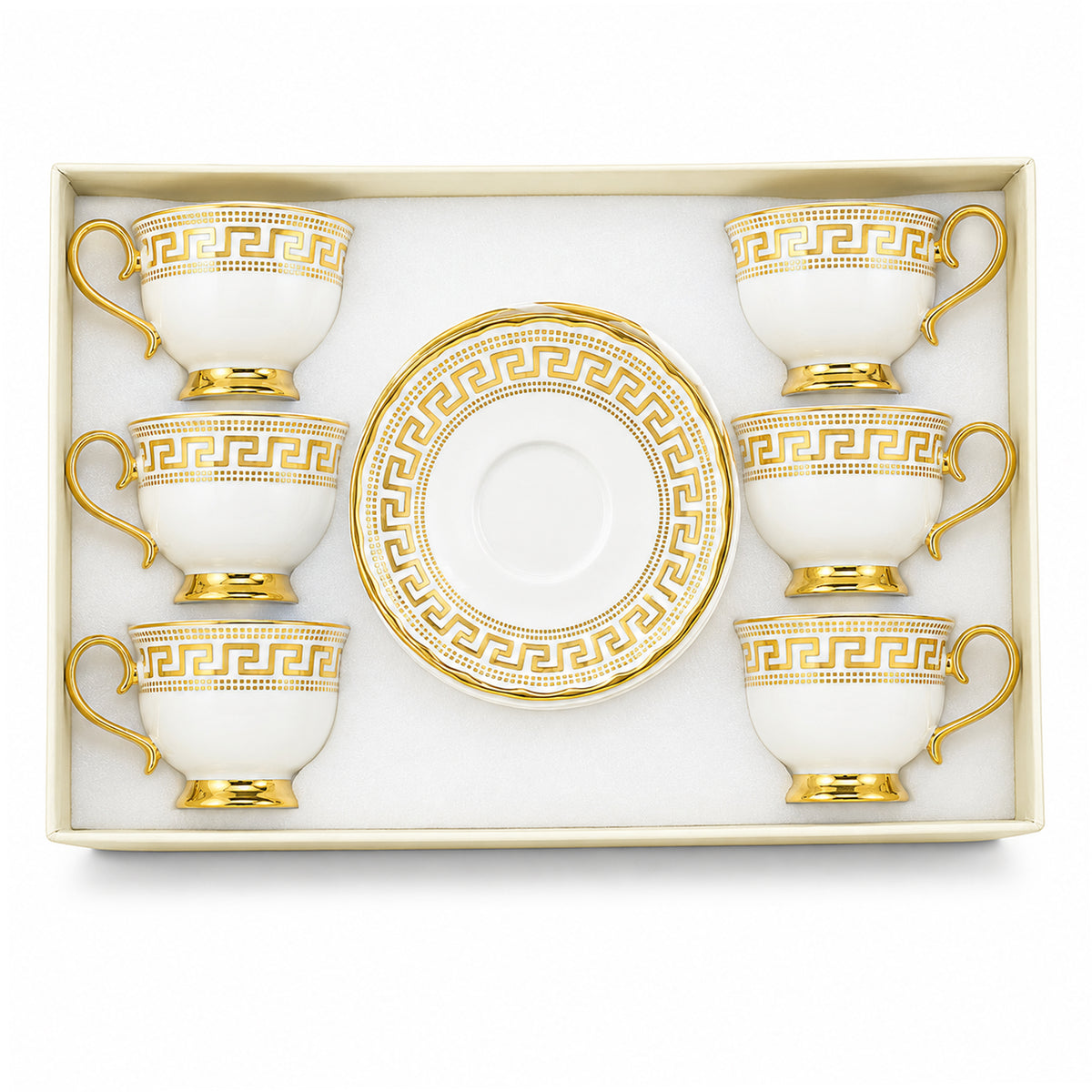 Royal 6-Piece Ceramic "Luxury Greek" Cup And Saucer Set With Gift Box