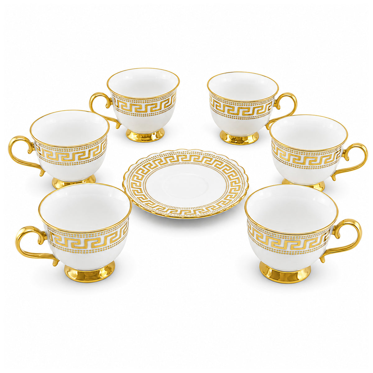 Royal 6-Piece Ceramic "Luxury Greek" Cup And Saucer Set With Gift Box