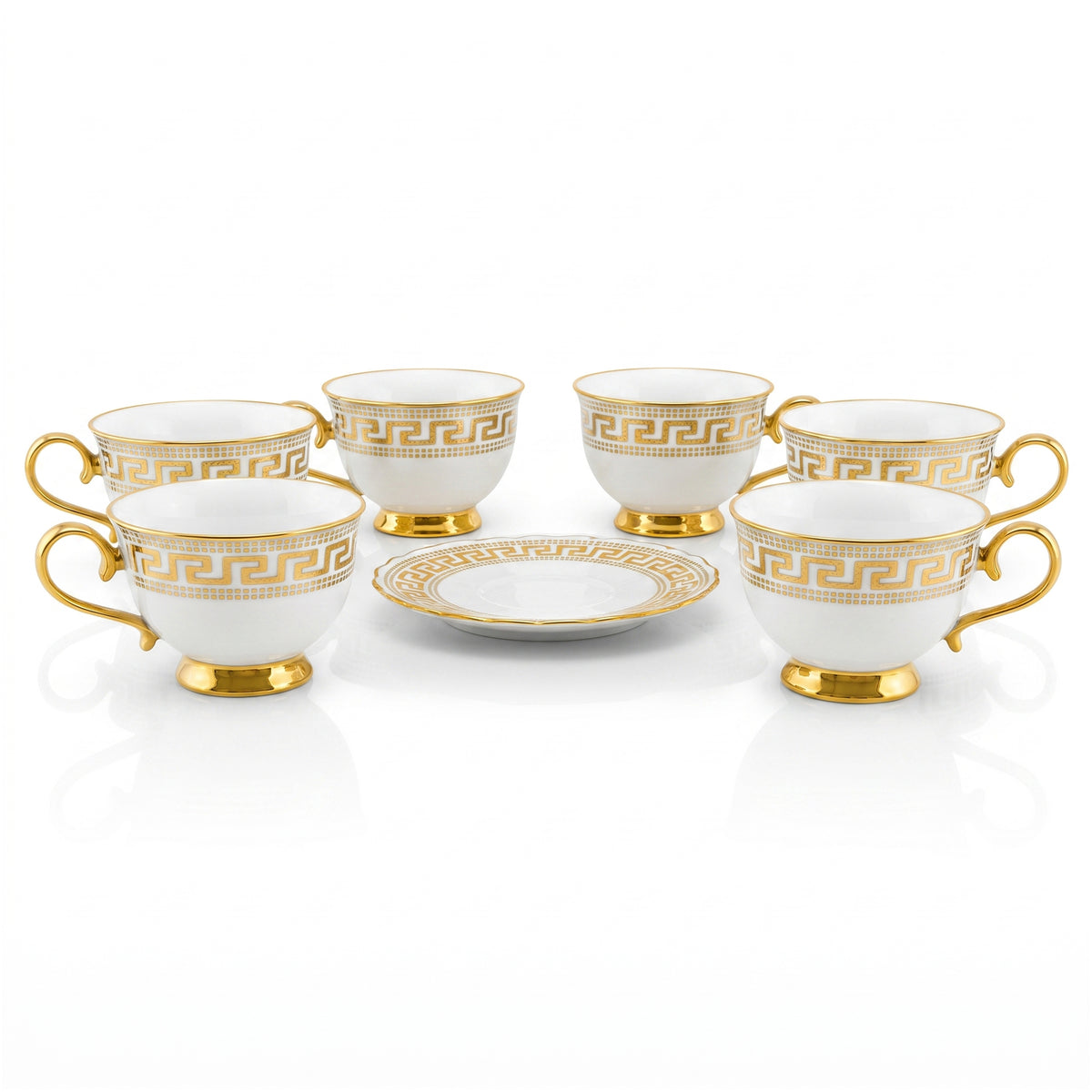 Royal 6-Piece Ceramic "Luxury Greek" Cup And Saucer Set With Gift Box