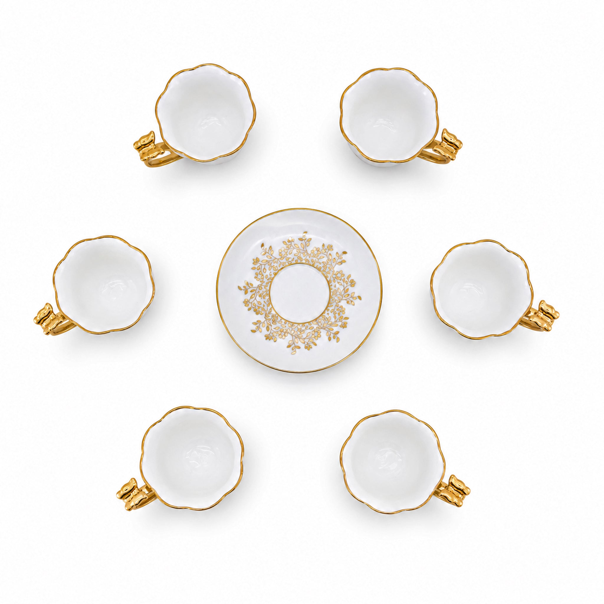 Royal 6-Piece Ceramic "Elegant Gold Bow" Cup And Saucer Set With Gift Box