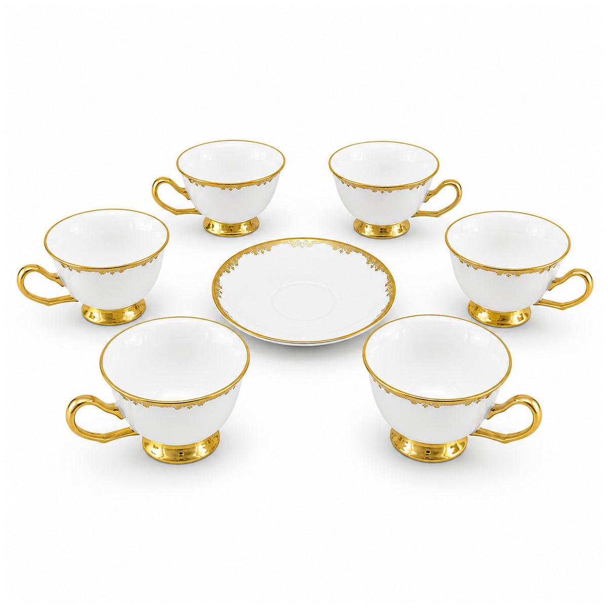 Royal 6-Piece Ceramic "Minimalist Gold Rim" Cup And Saucer Set With Gift Box
