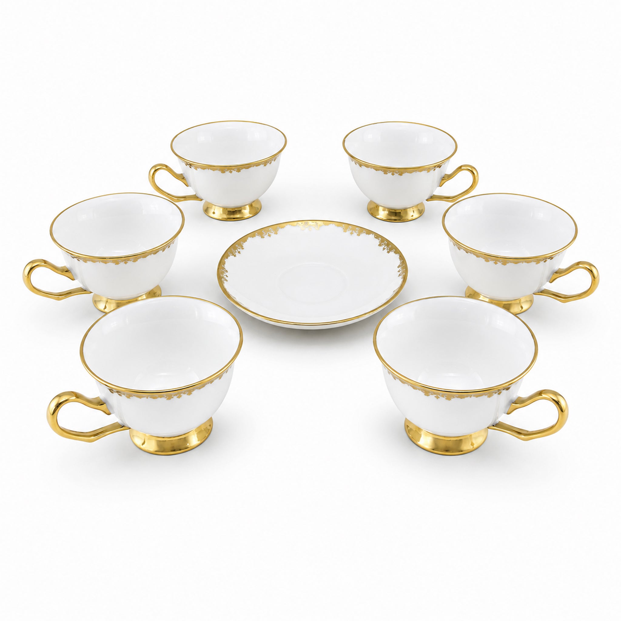 Royal 6-Piece Ceramic "Minimalist Gold Rim" Cup And Saucer Set With Gift Box
