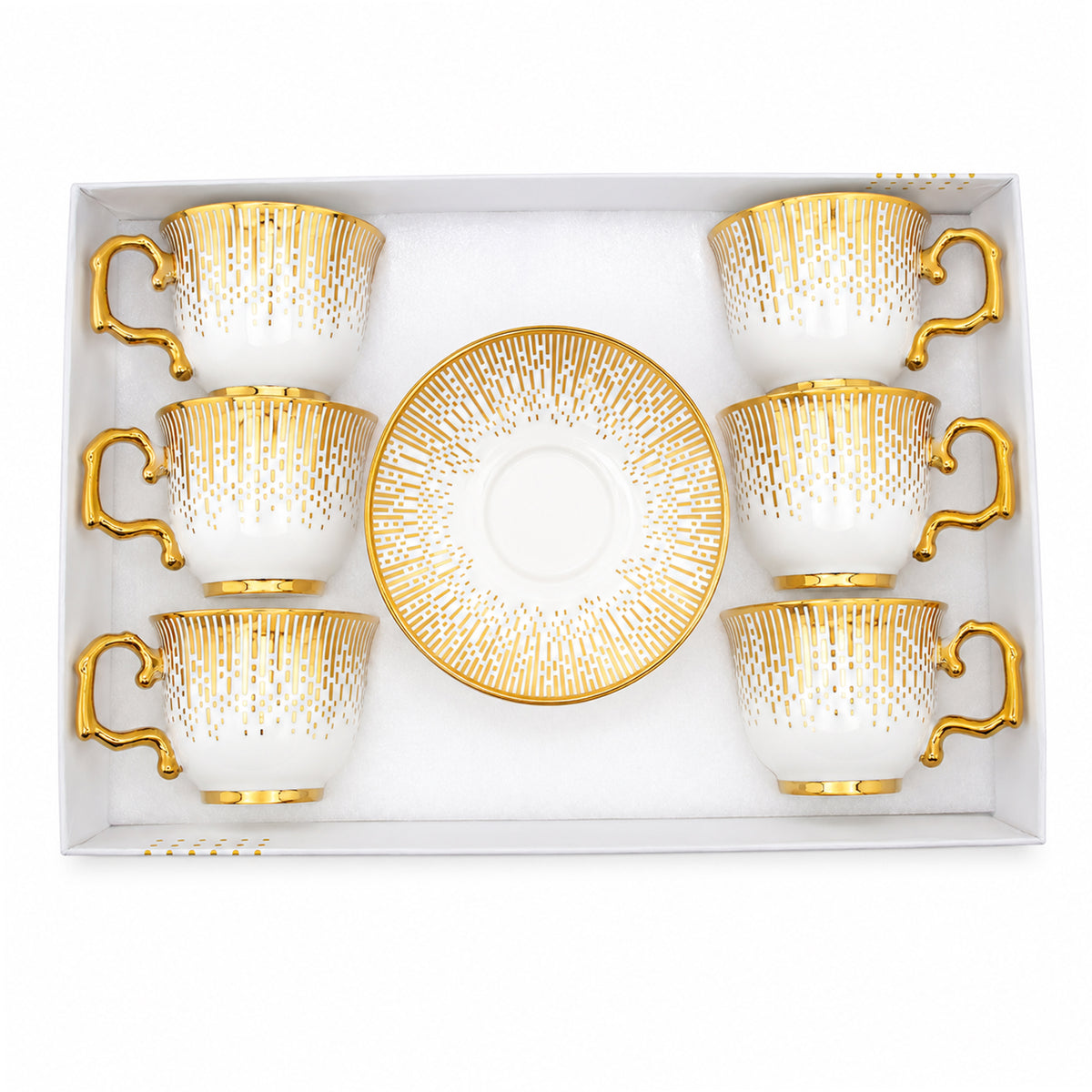 Royal 6-Piece Ceramic "Elegant Gold Rain" Cup And Saucer Set With Gift Box