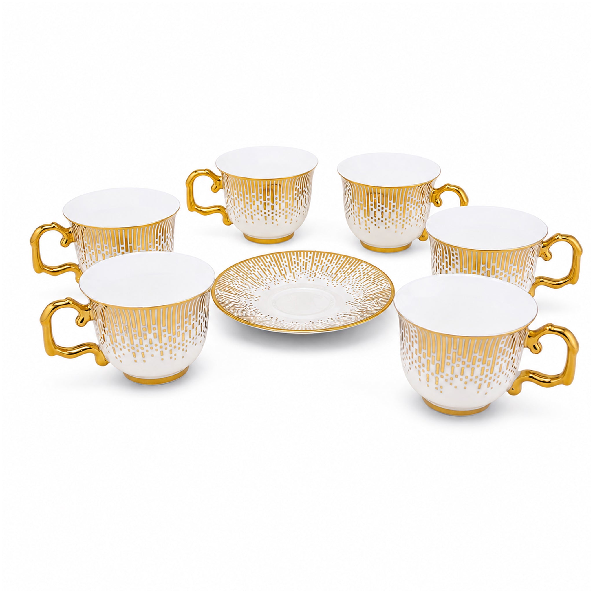 Royal 6-Piece Ceramic "Elegant Gold Rain" Cup And Saucer Set With Gift Box