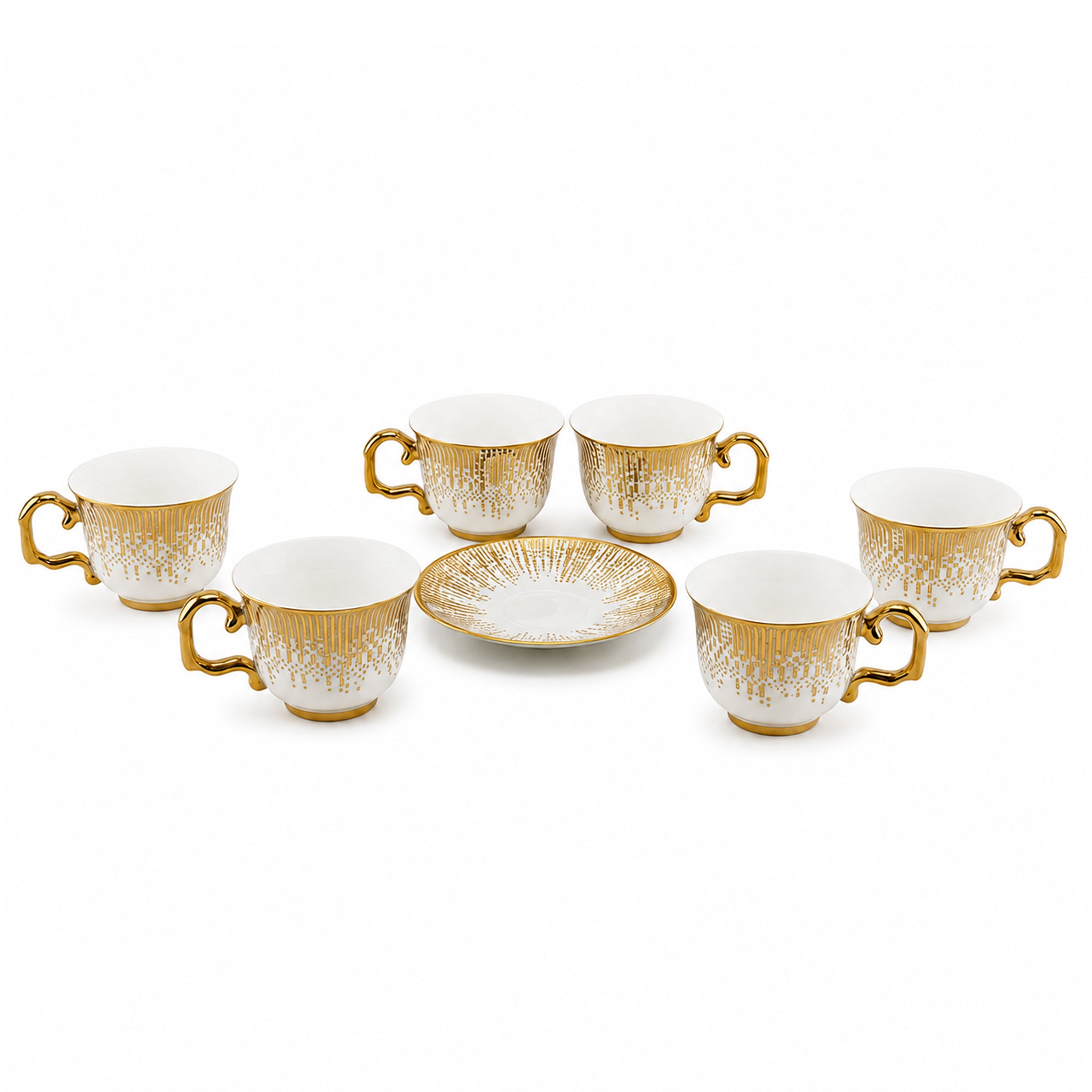 Royal 6-Piece Ceramic "Elegant Gold Rain" Cup And Saucer Set With Gift Box