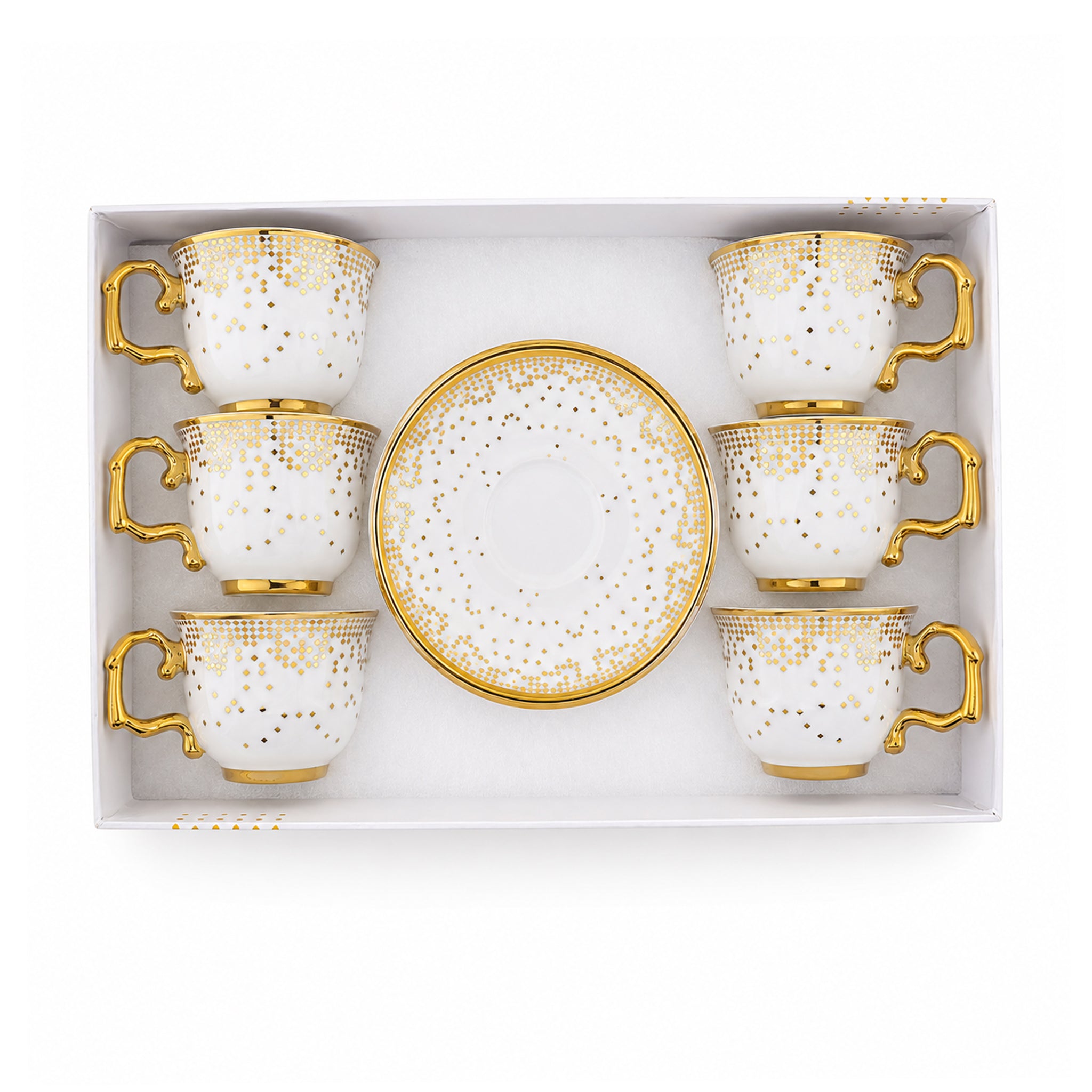 Royal 6-Piece Ceramic "Luxury Gold Confetti" Cup And Saucer Set With Gift Box
