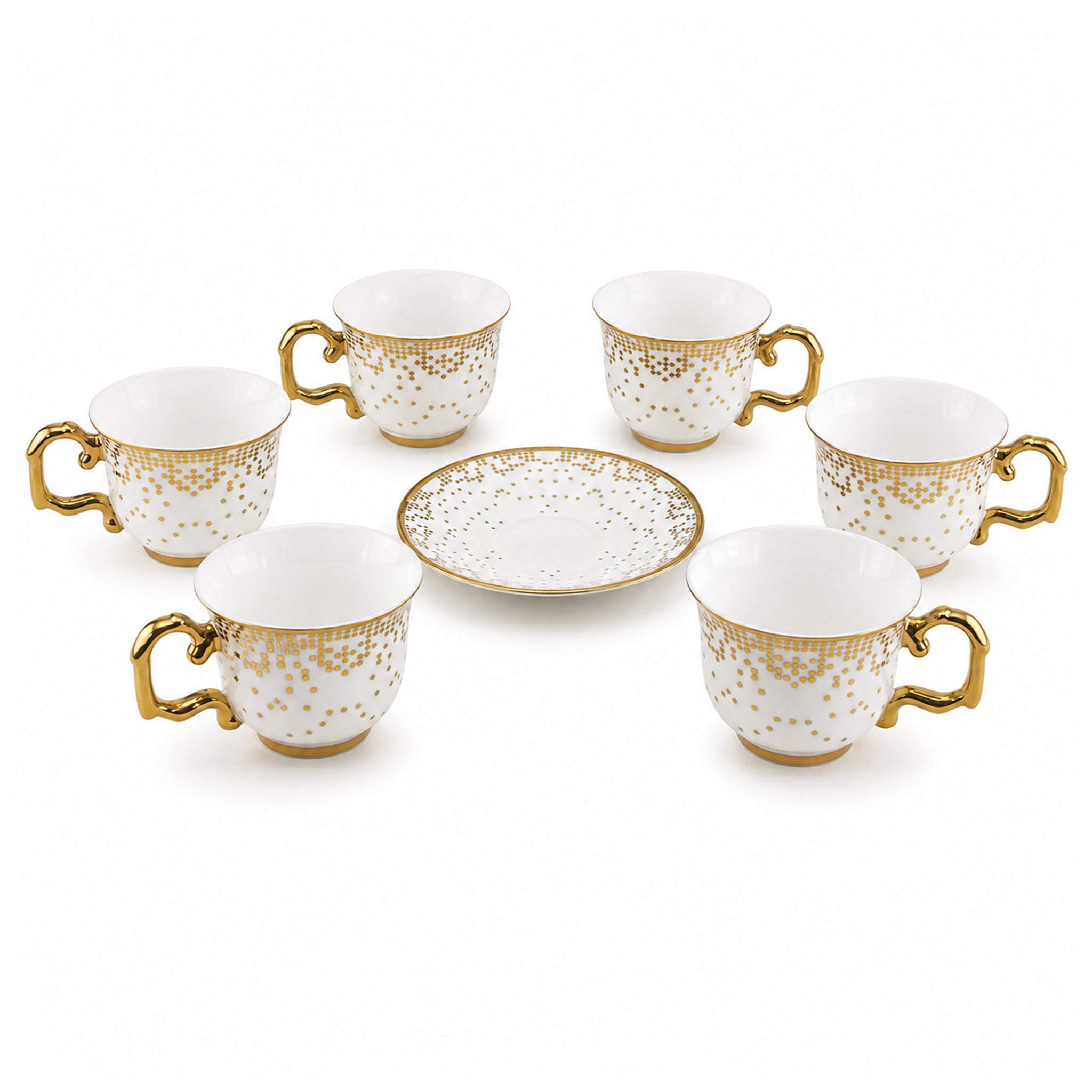Royal 6-Piece Ceramic "Luxury Gold Confetti" Cup And Saucer Set With Gift Box