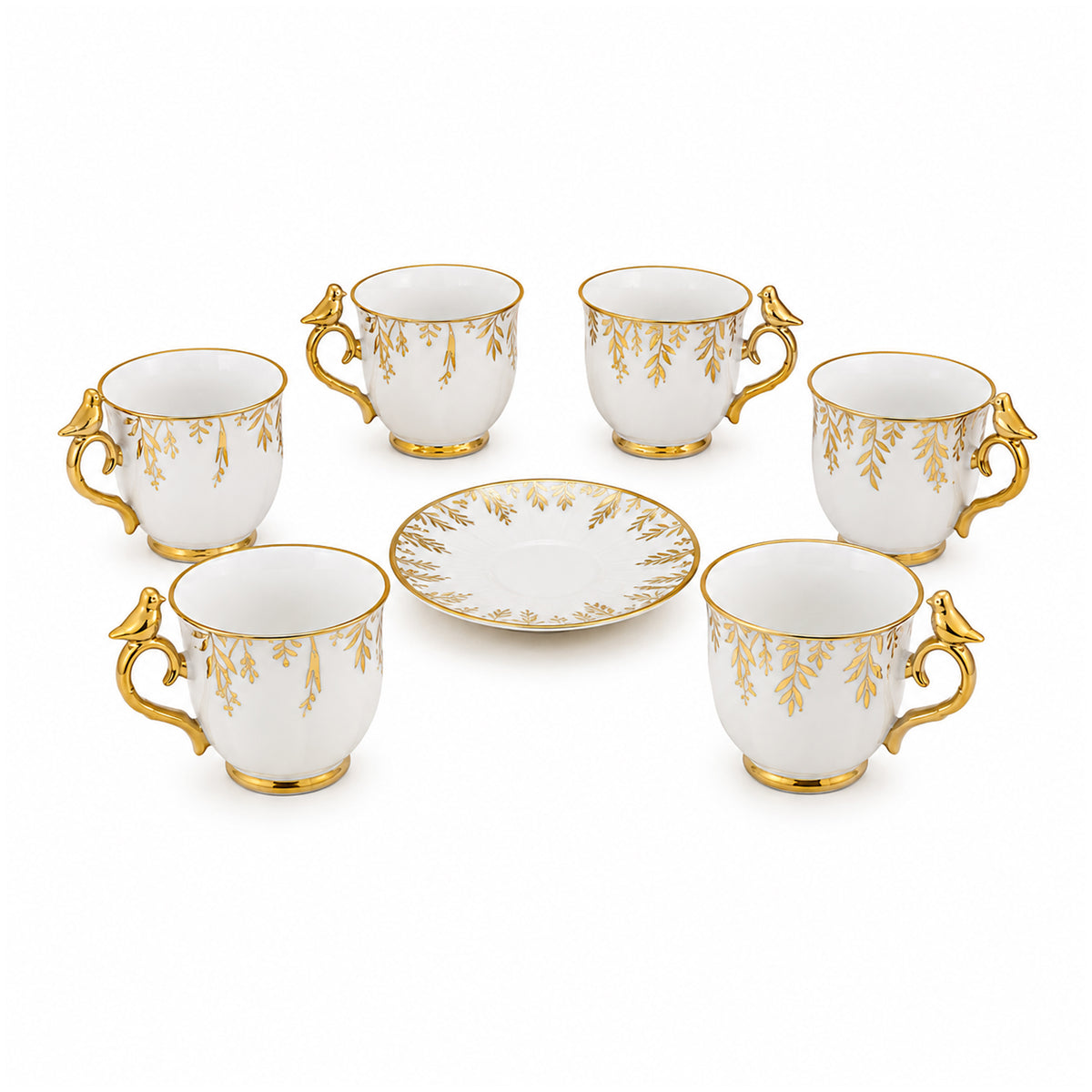 Royal 6-Piece Ceramic "Royal Gold Bird" Cup And Saucer Set With Gift Box