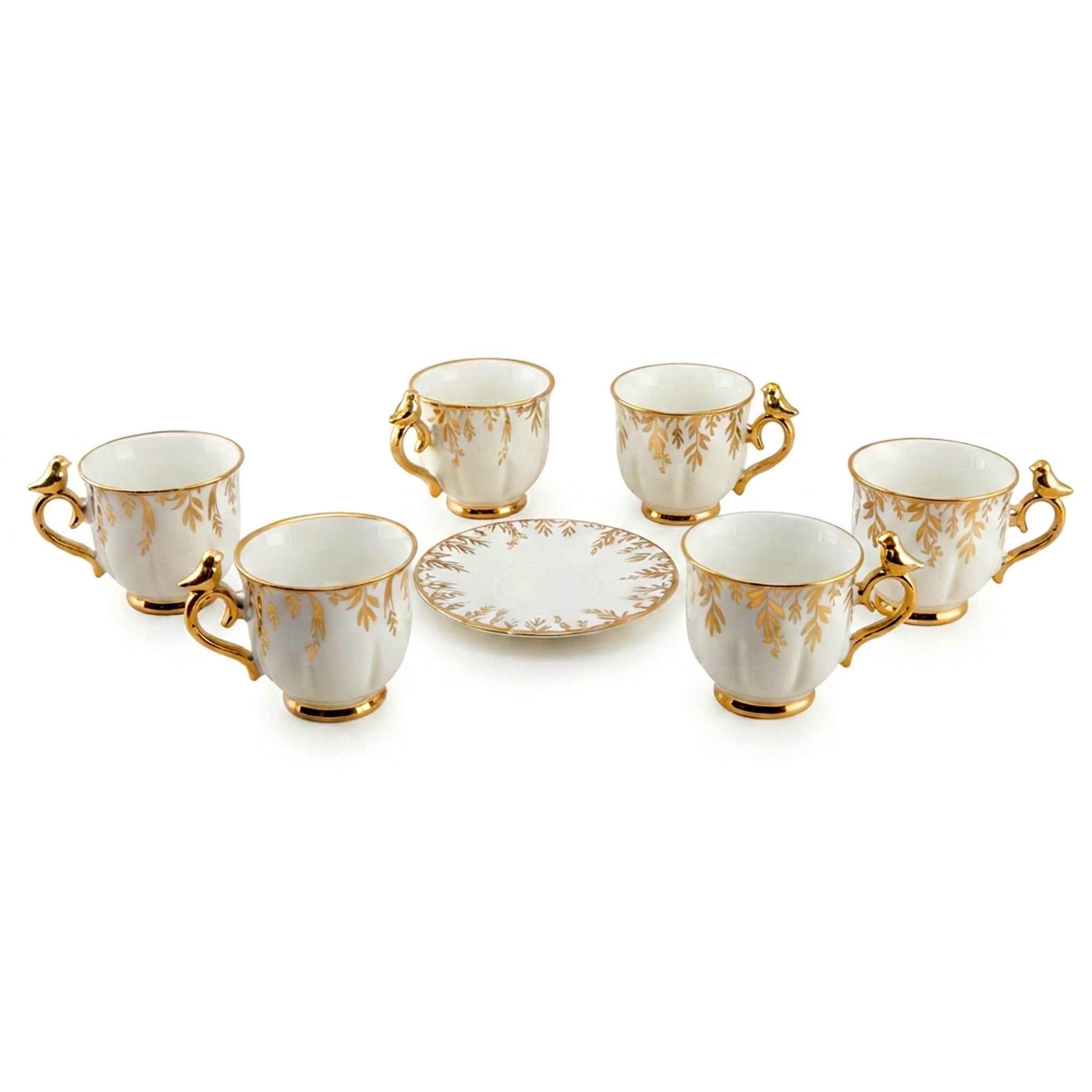 Royal 6-Piece Ceramic "Royal Gold Bird" Cup And Saucer Set With Gift Box