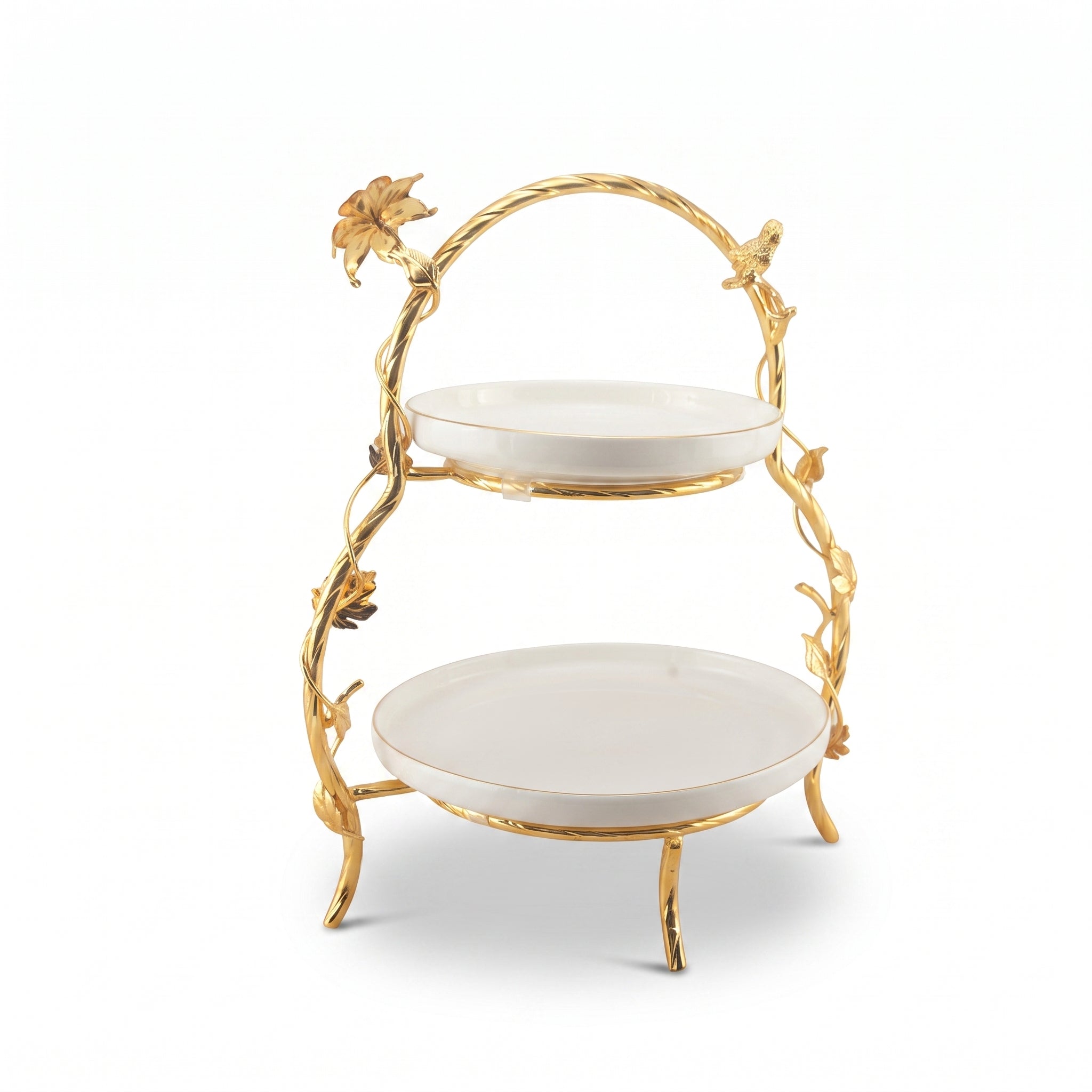 Fancy 2-Tier Oval Ceramic Pastry Stand With Metal Stand