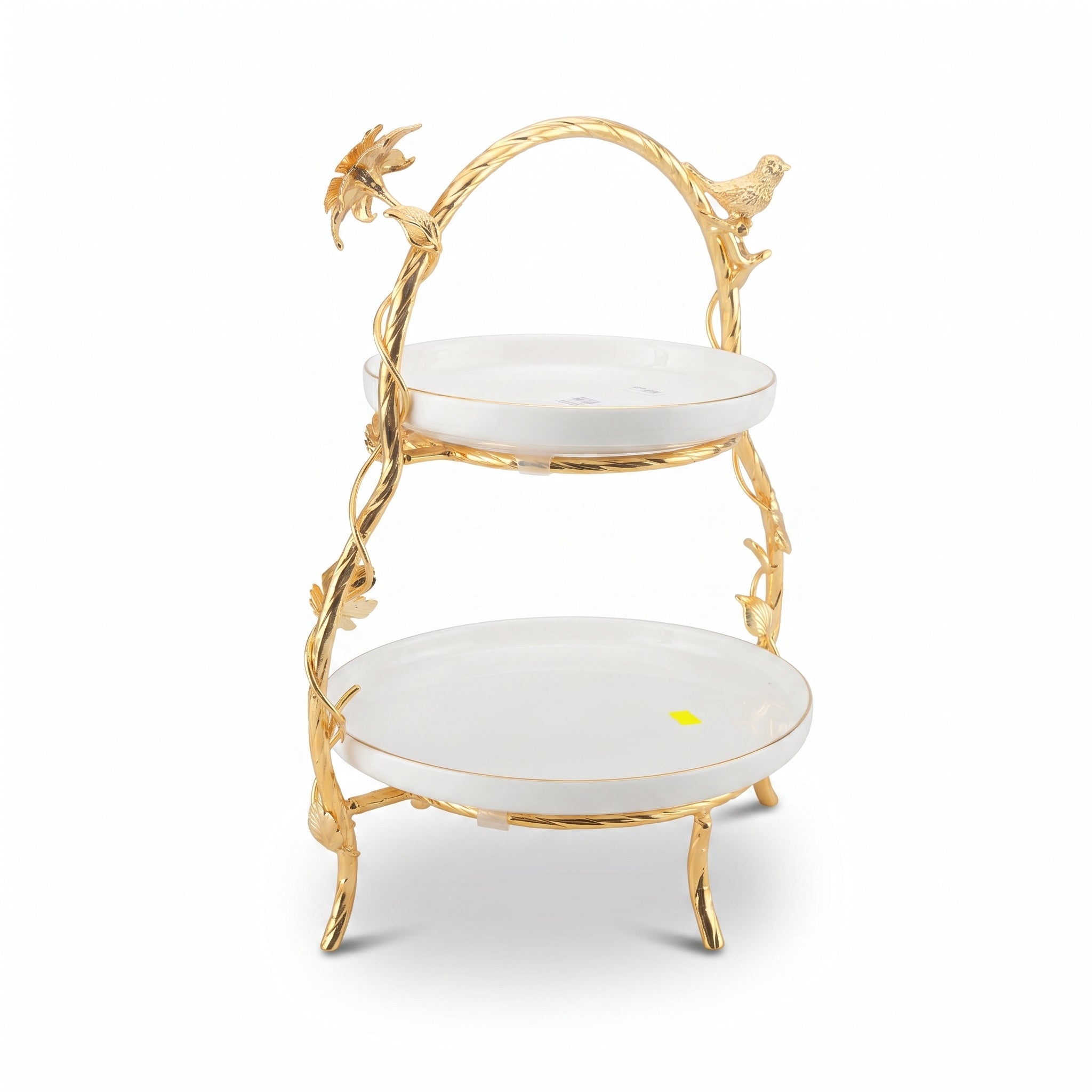 Fancy 2-Tier Oval Ceramic Pastry Stand With Metal Stand