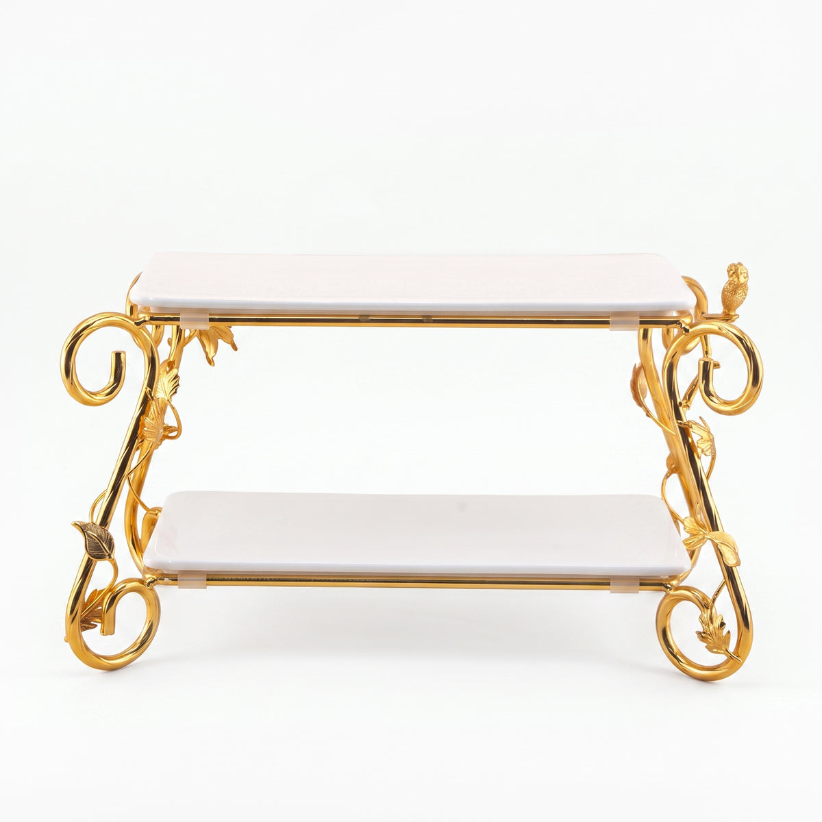 Fancy 2-Tier Rectangular Steel Pastry Stand With Glass Trays