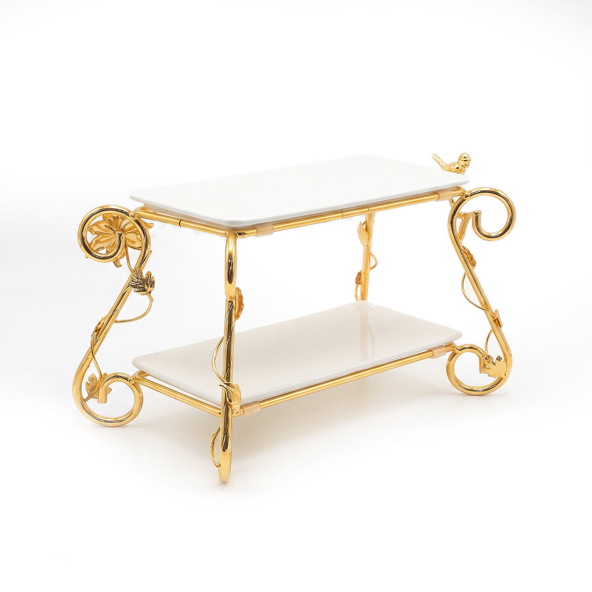 Fancy 2-Tier Rectangular Steel Pastry Stand With Glass Trays