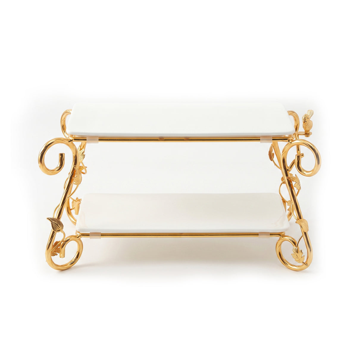 Fancy 2-Tier Rectangular Steel Pastry Stand With Glass Trays