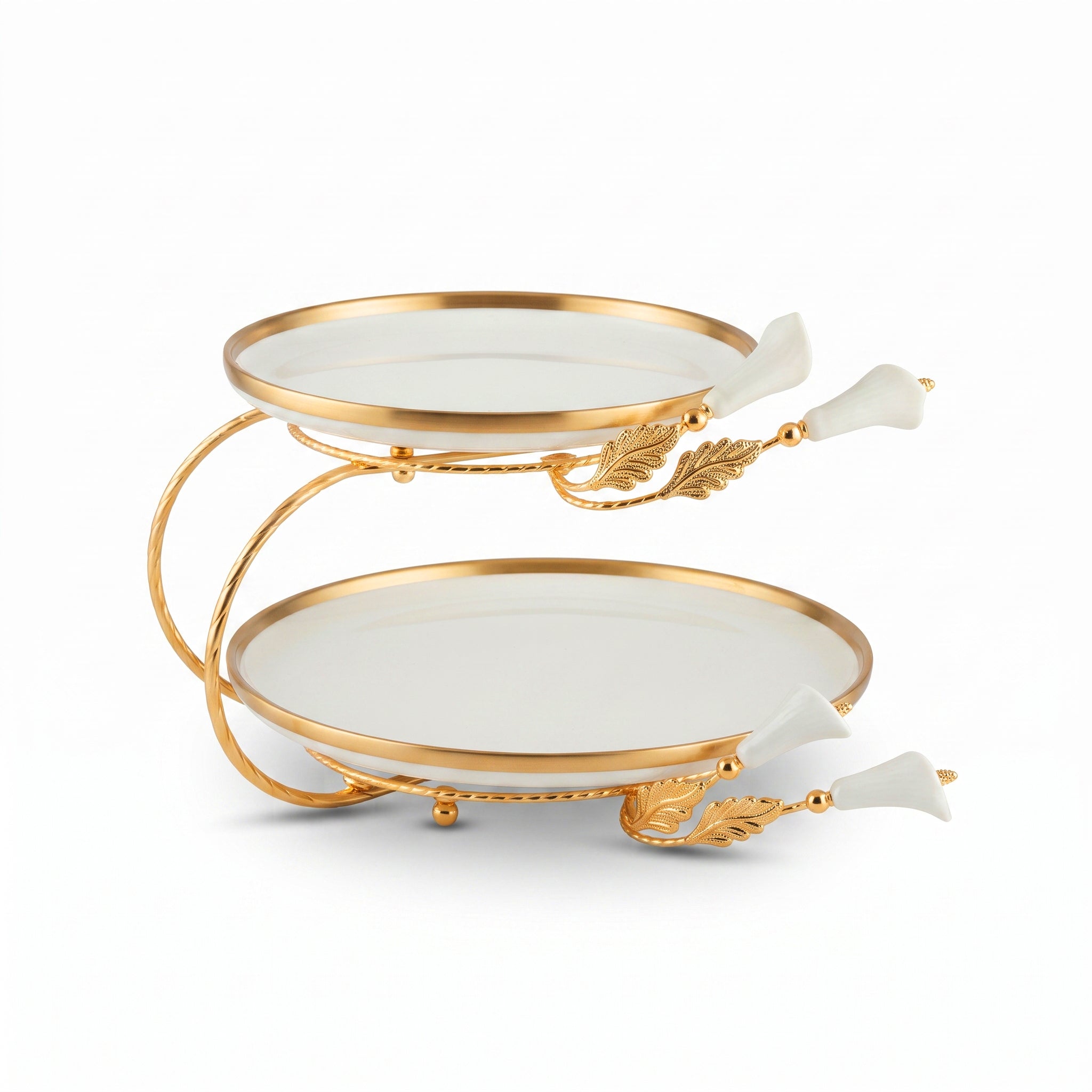 Fancy 2-Tier Oval Ceramic Pastry Stand With Metal Stand