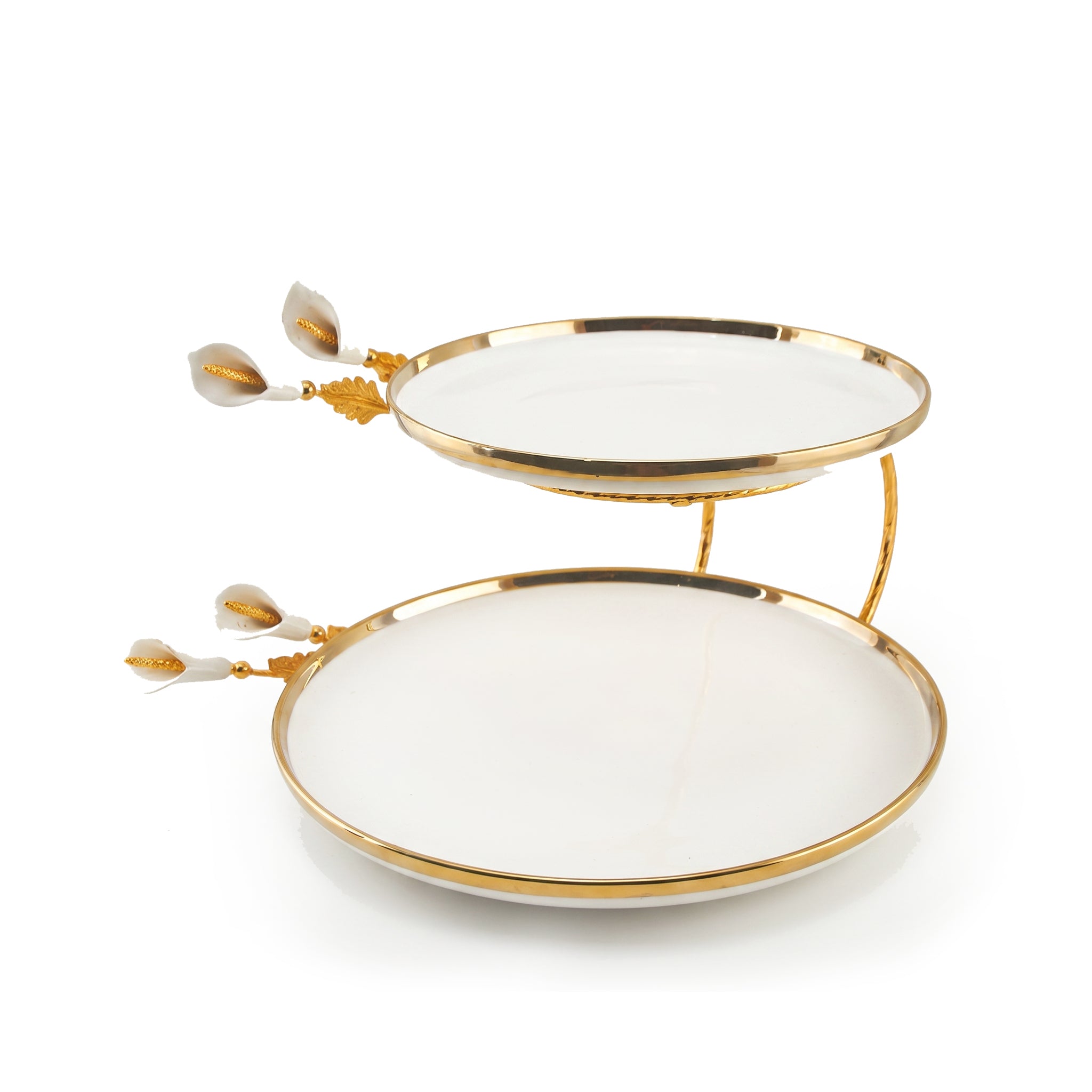 Fancy 2-Tier Oval Ceramic Pastry Stand With Metal Stand