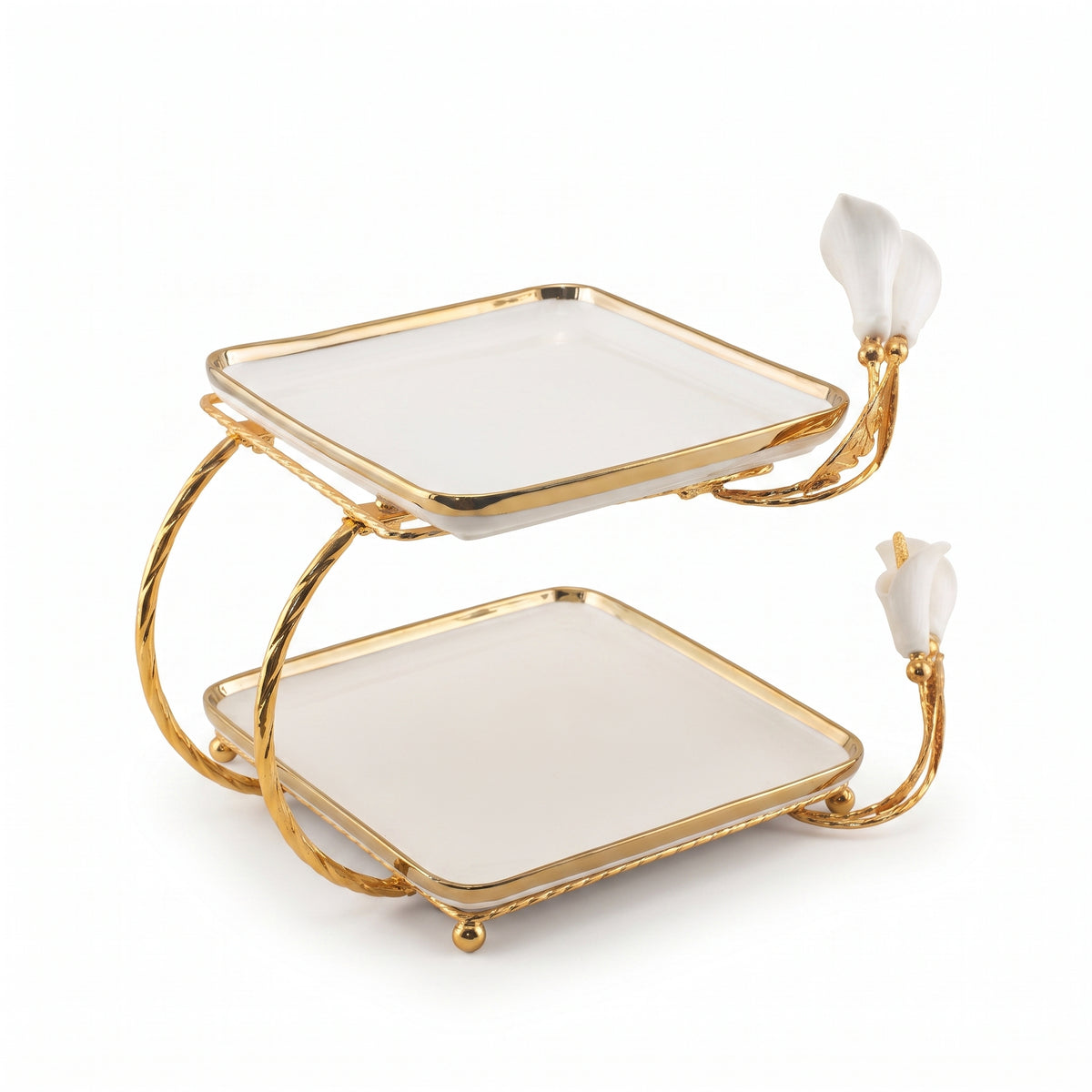 Fancy 2-Tier Rectangular Steel Pastry Stand With Glass Trays