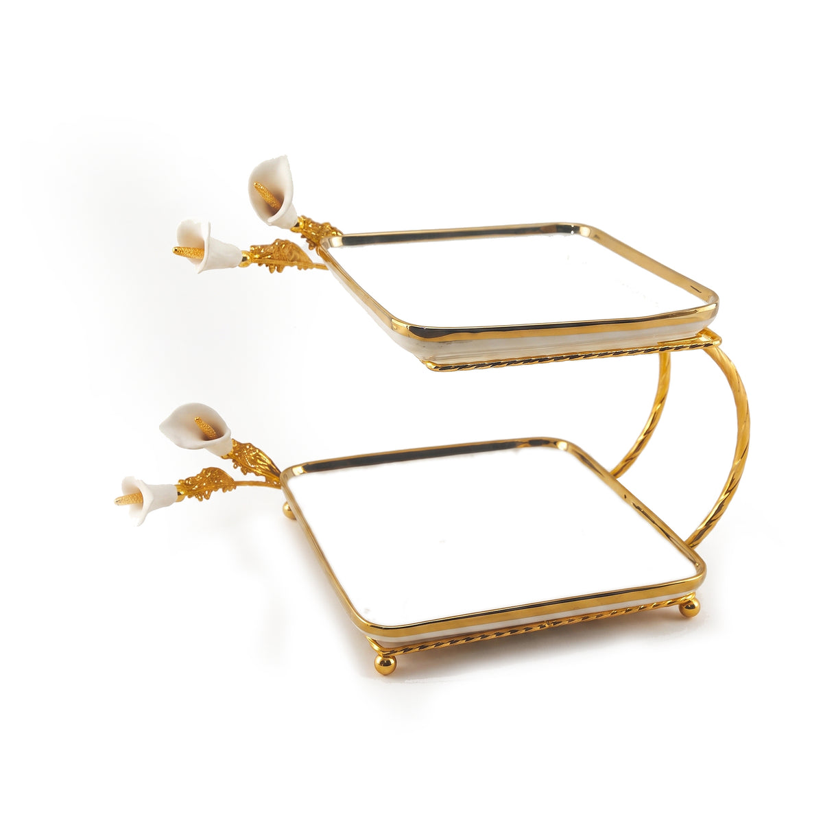 Fancy 2-Tier Rectangular Steel Pastry Stand With Glass Trays