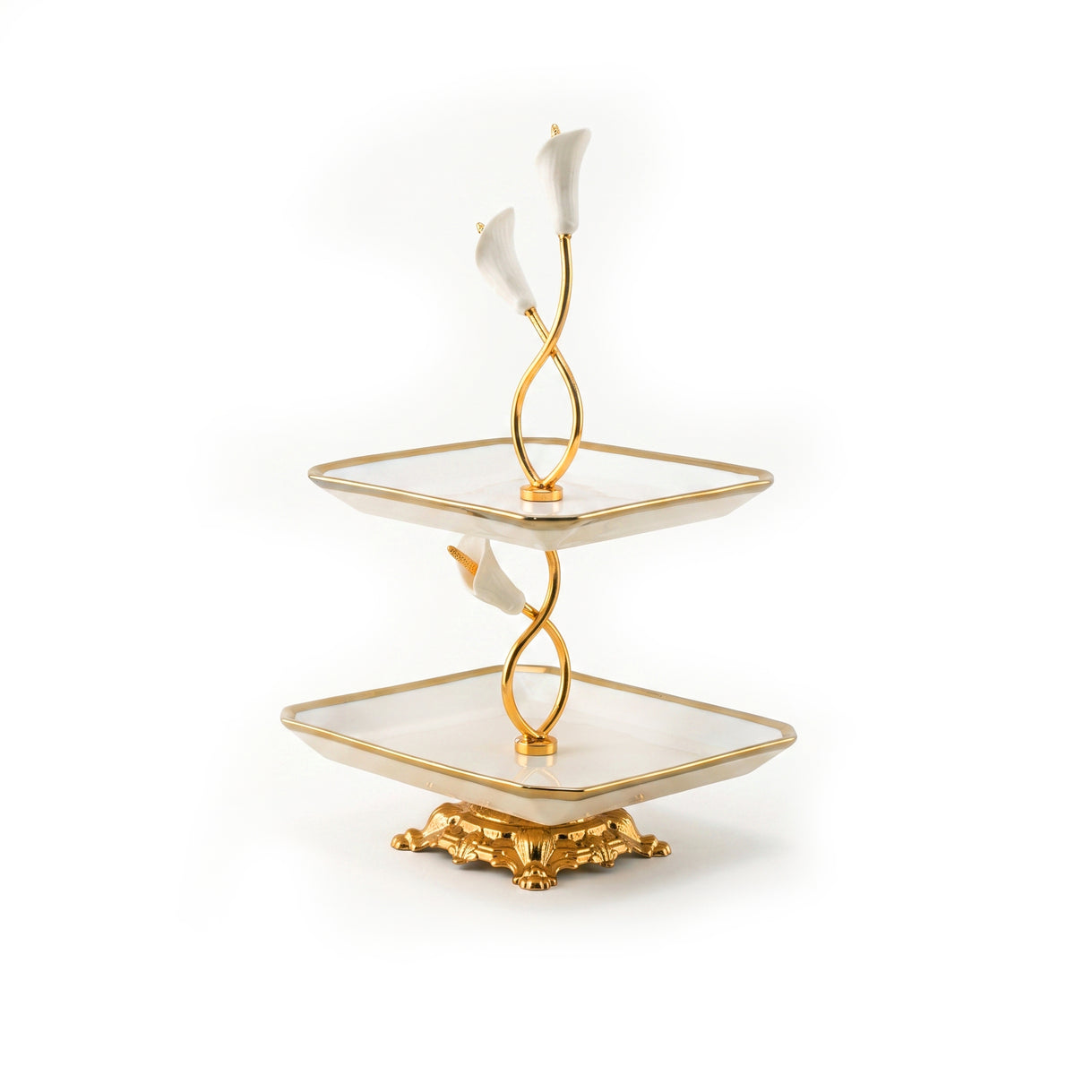 Fancy 2-Tier Rectangular Steel Pastry Stand With Glass Trays