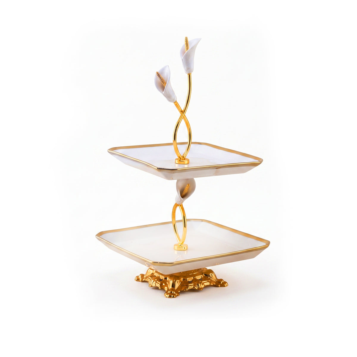 Fancy 2-Tier Rectangular Steel Pastry Stand With Glass Trays