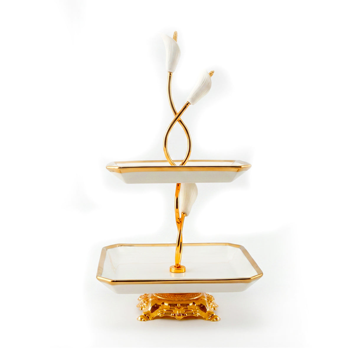 Fancy 2-Tier Rectangular Steel Pastry Stand With Glass Trays