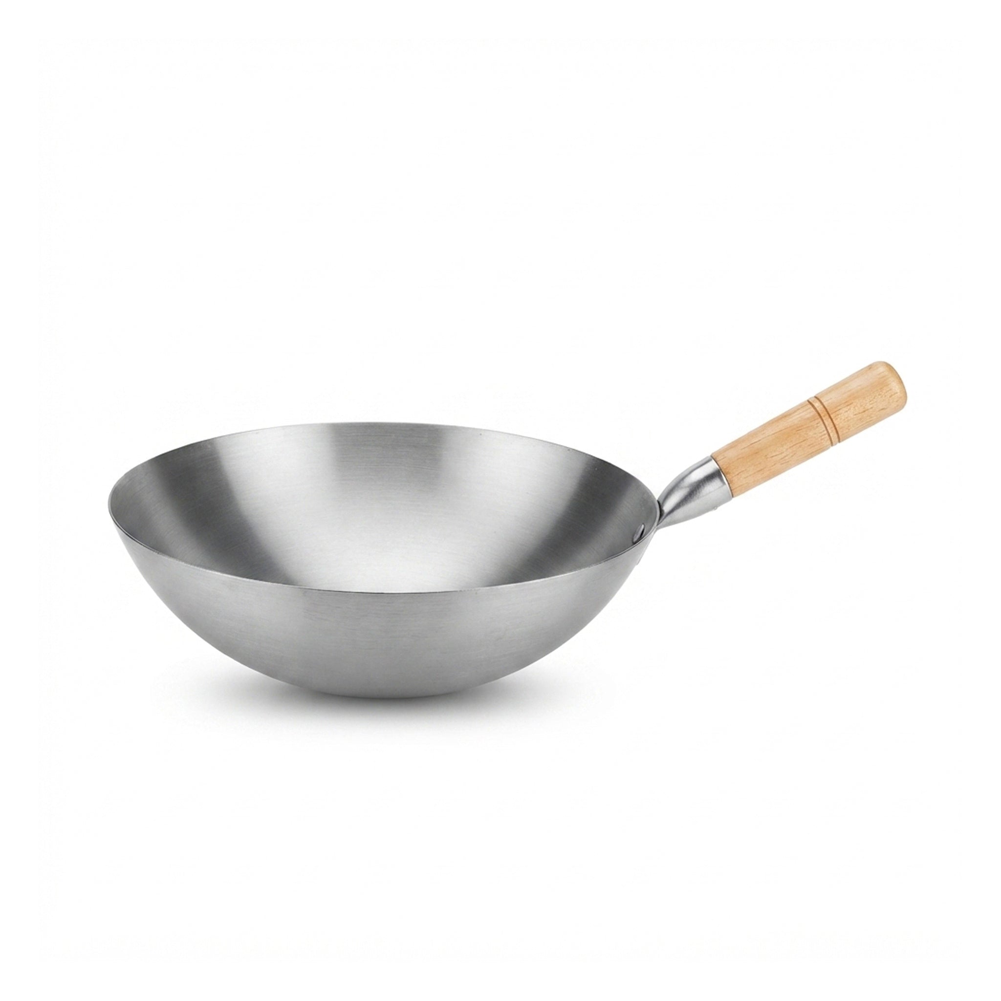 R/S Stainless Steel Chinese Style Wok With Wooden Handle