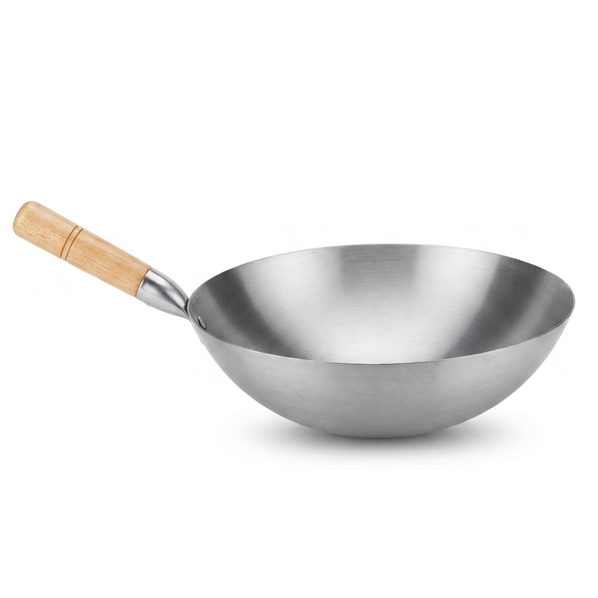 Chinese Style Iron Wok with Wooden Handle | 15 & 16 Inch