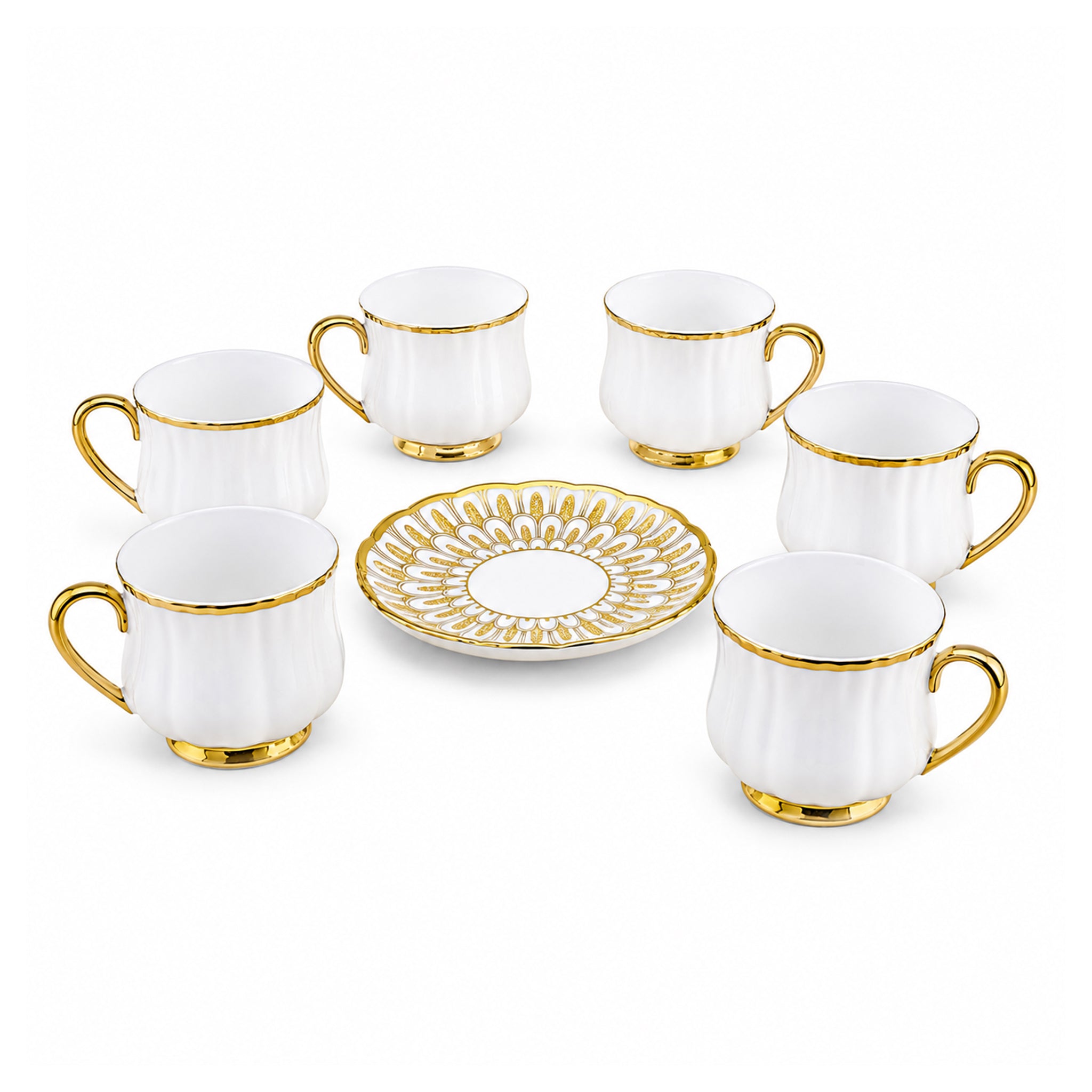 Royal 6-Piece Ceramic "Gold Bloom" Cup And Saucer Set With Gift Box