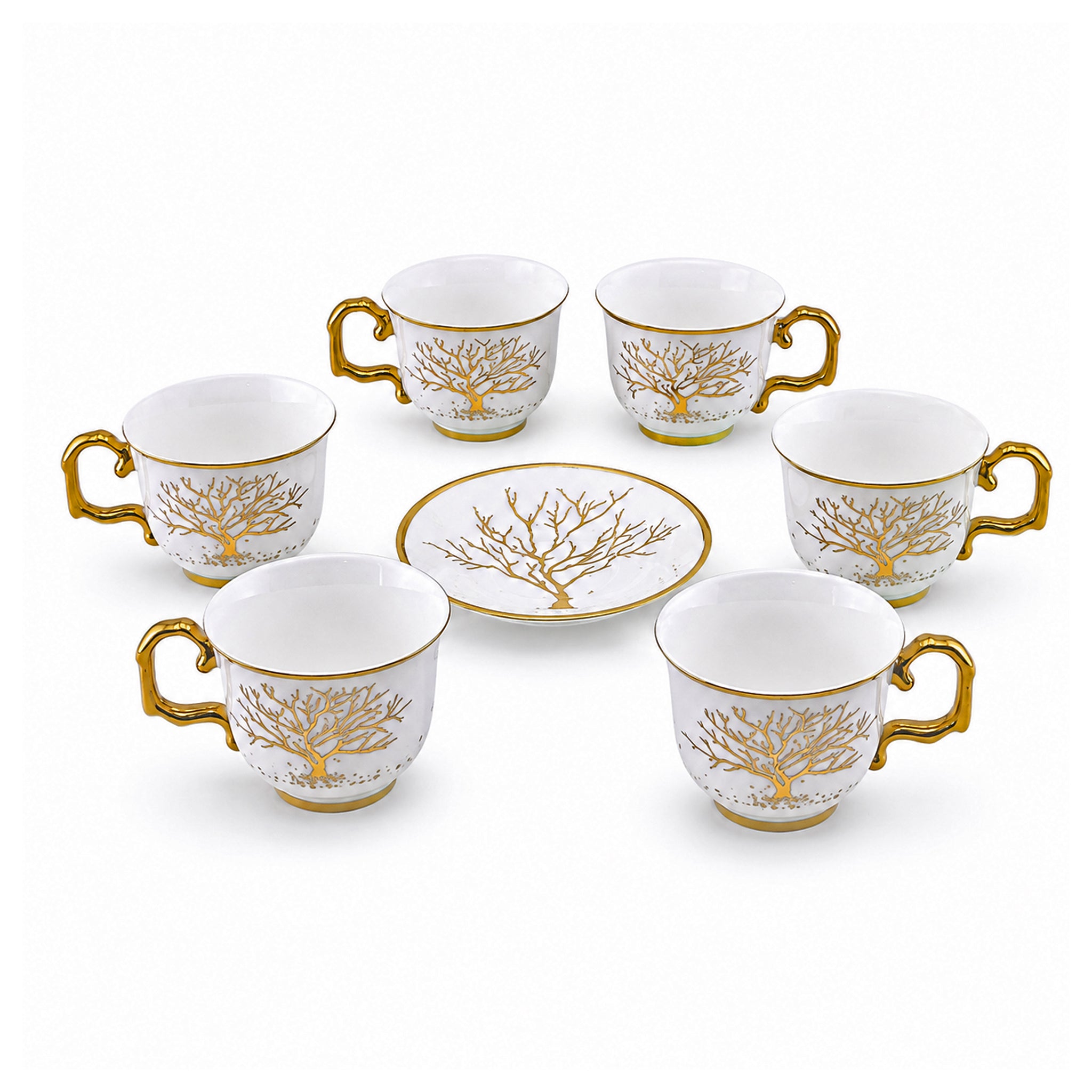 Royal 6-Piece Ceramic "Golden Tree" Cup And Saucer Set With Gift Box