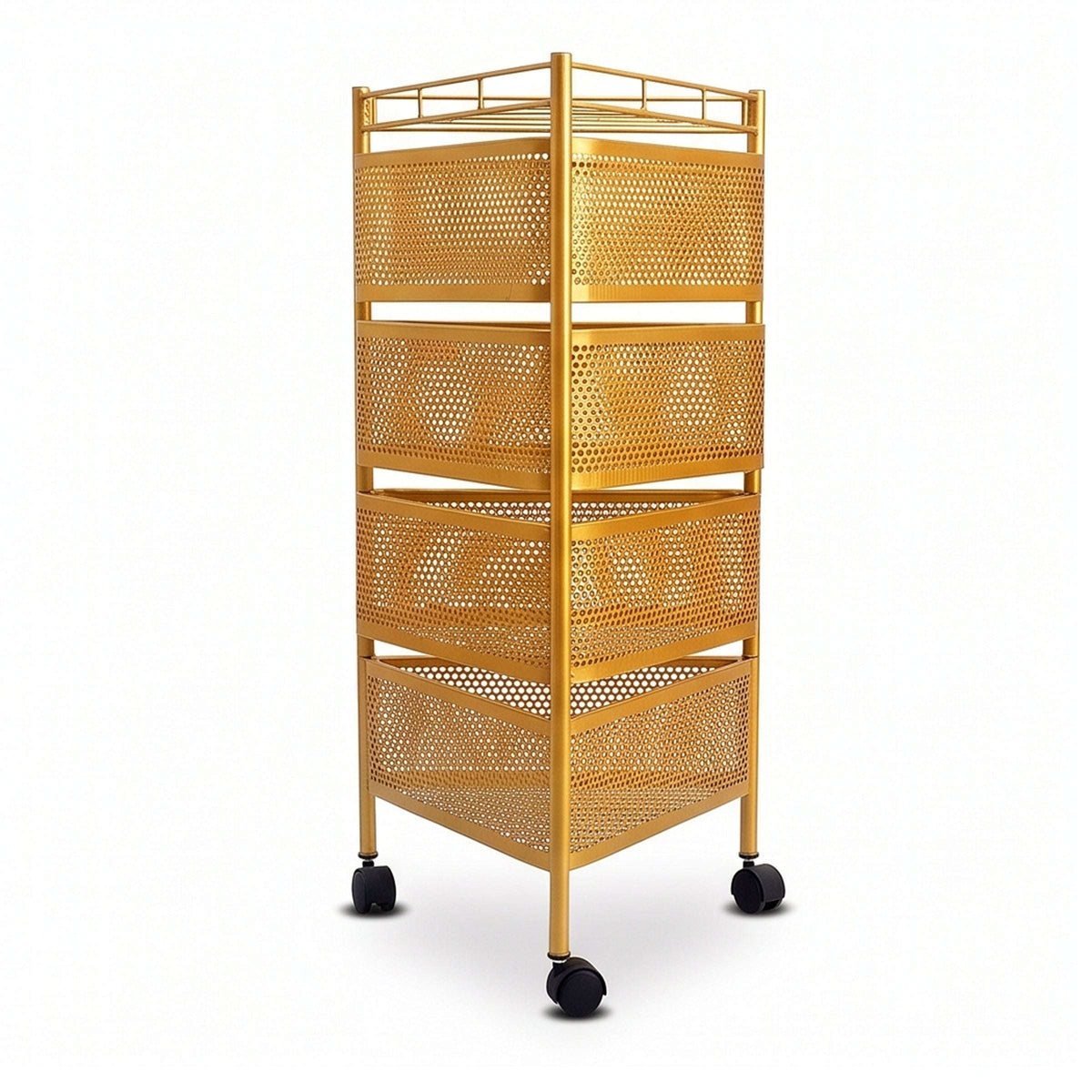 SK 4-Tier Stainless Steel Golden Triangular Storage Rack Kaka Bawa Sons