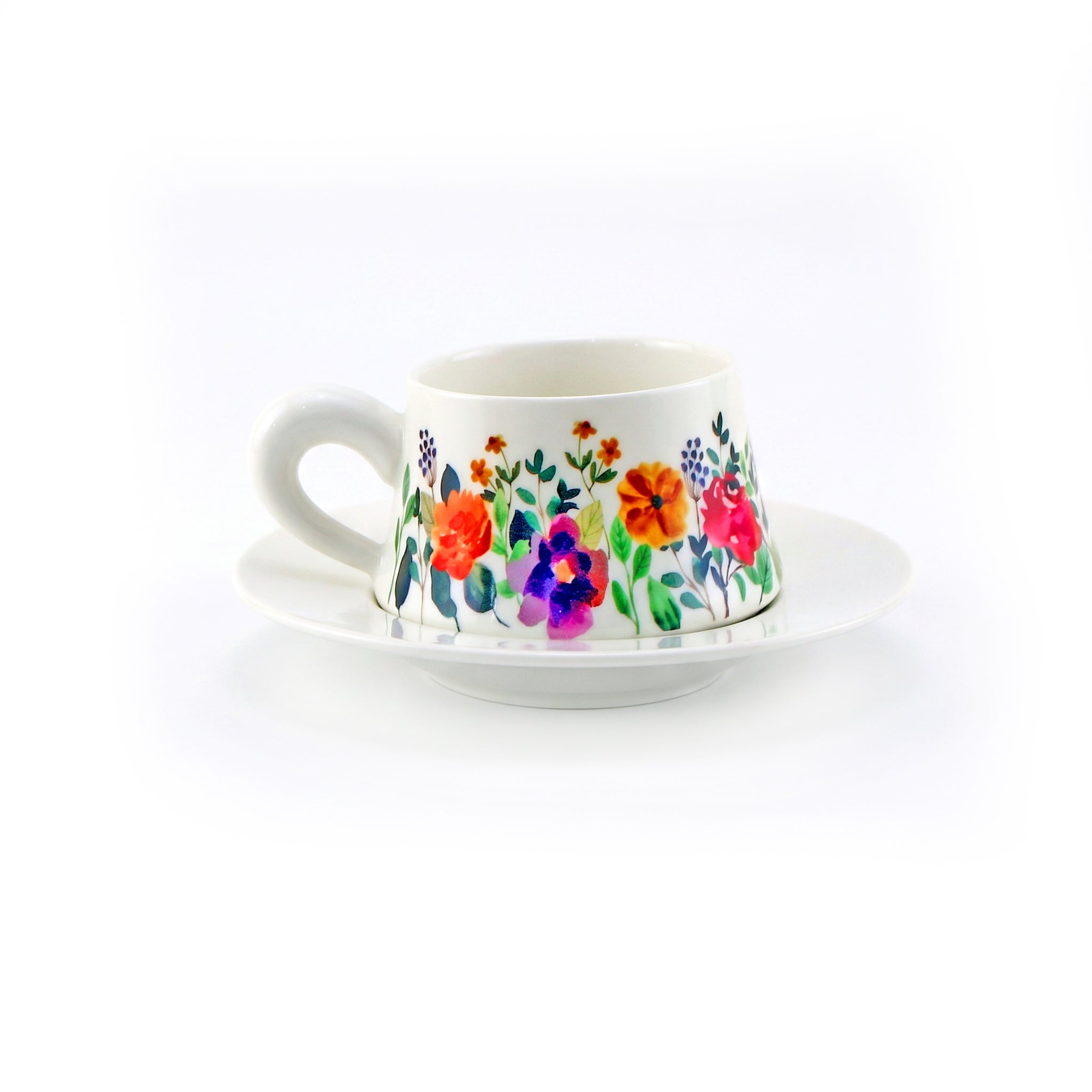 Watercolor Wildflower 300 ML Ceramic Mug with Saucer