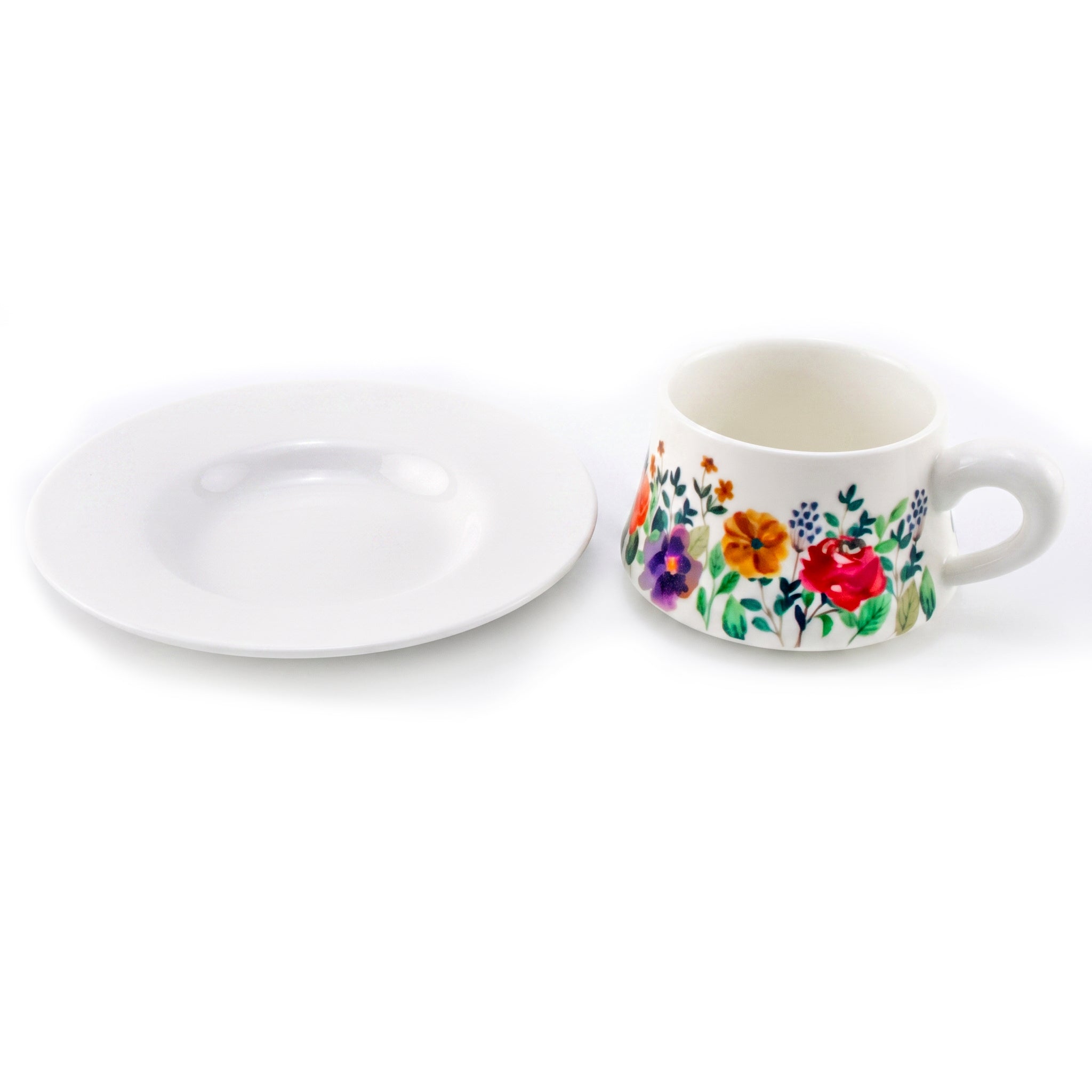 Watercolor Wildflower 300 ML Ceramic Mug with Saucer