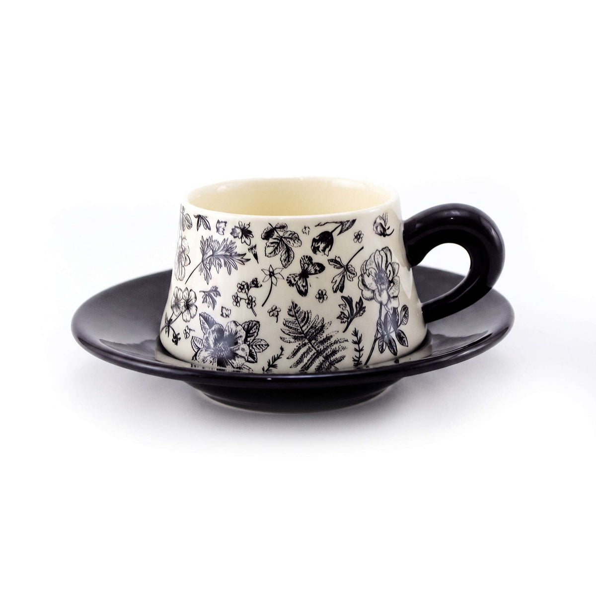 Monochrome Botanical 300 mL Ceramic Cup And Saucer Kaka Bawa Sons