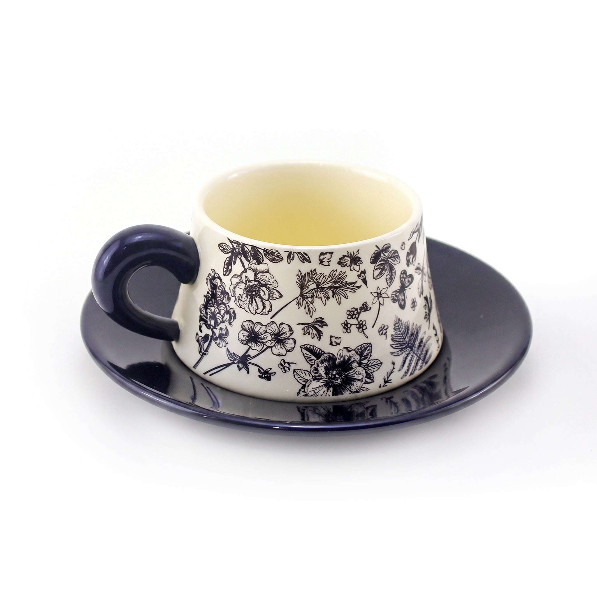 Monochrome Botanical 300 mL Ceramic Cup And Saucer Kaka Bawa Sons