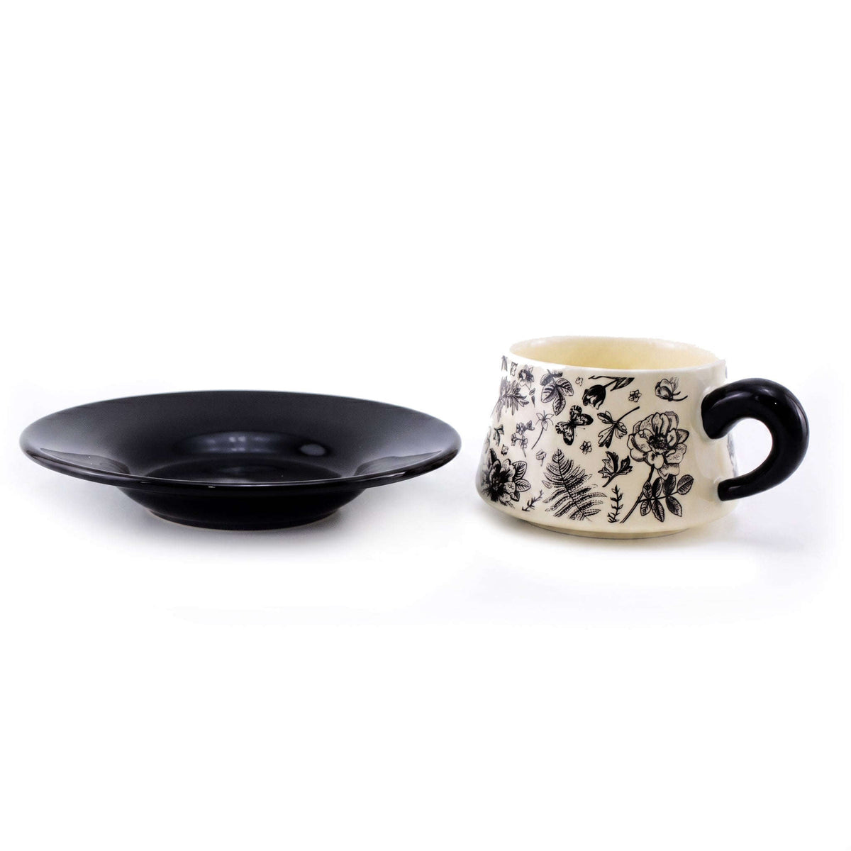 Monochrome Botanical 300 mL Ceramic Cup And Saucer Kaka Bawa Sons
