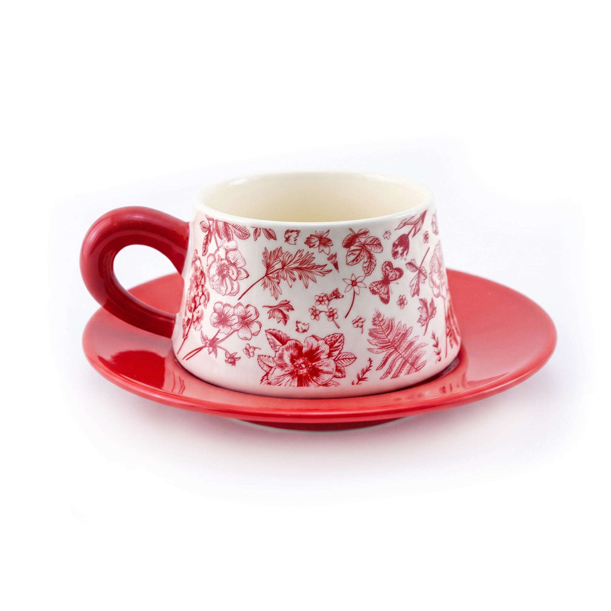 Red Vintage Botanical 300 mL Ceramic Cup And Saucer Kaka Bawa Sons
