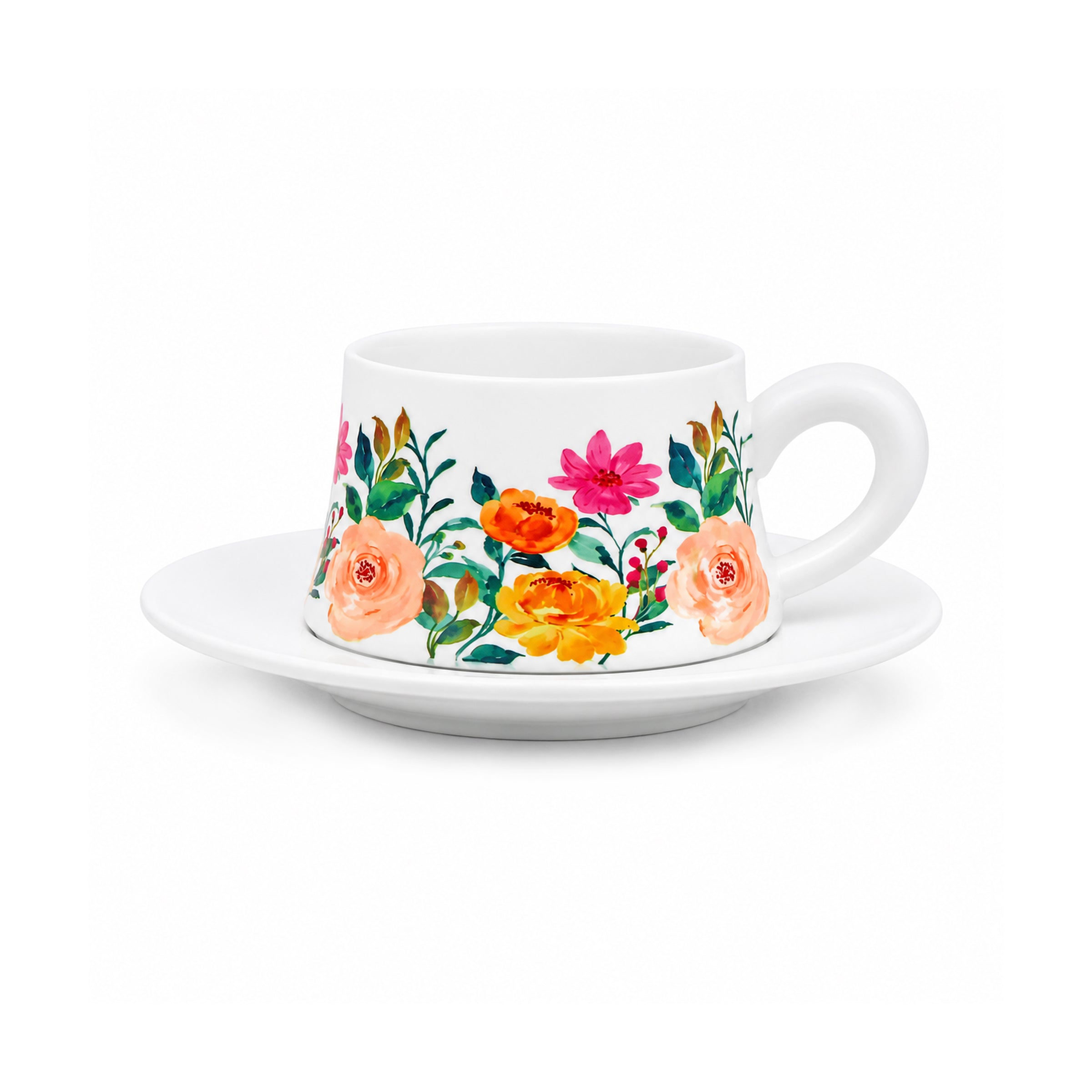 Watercolor Floral 300 ML Ceramic Mug with Saucer