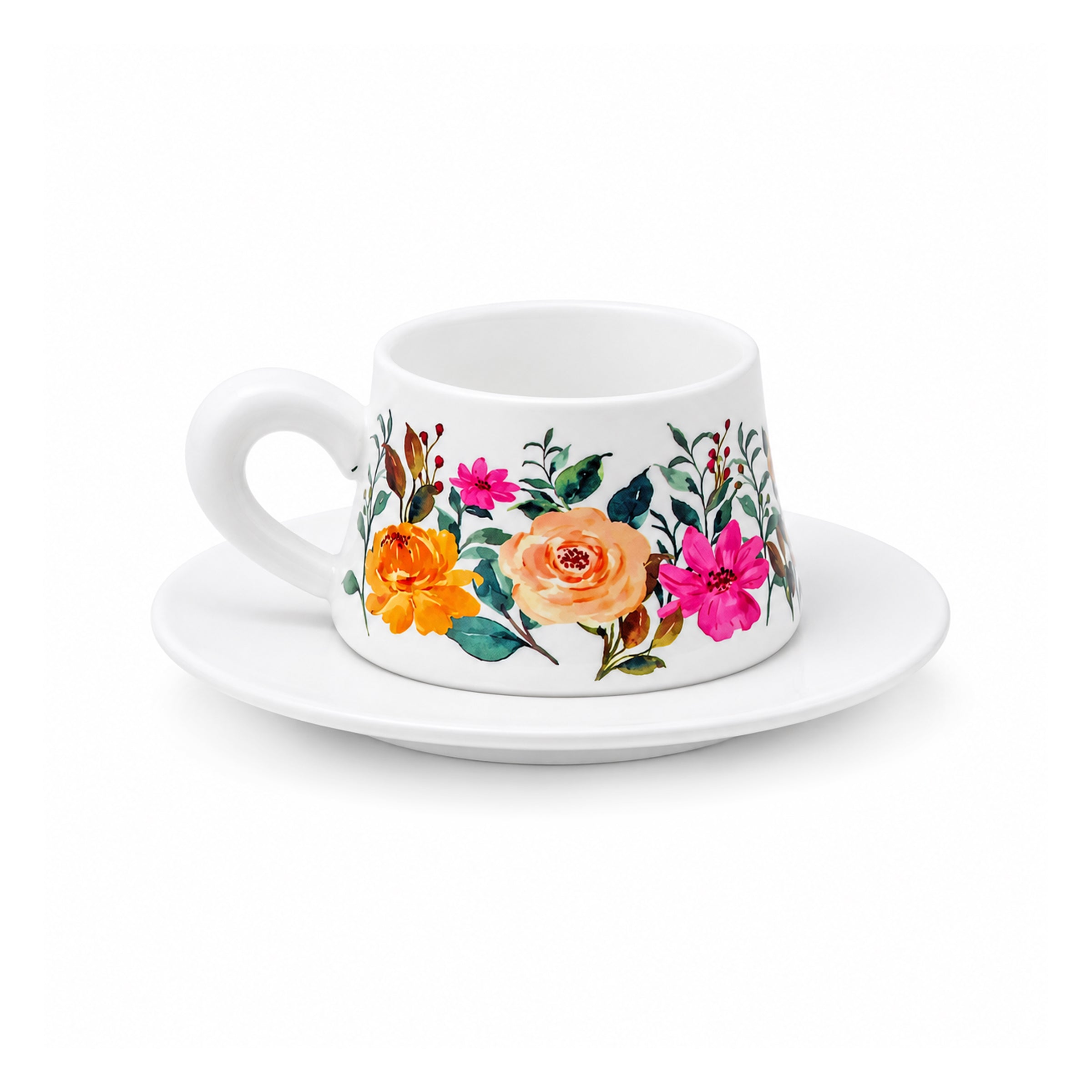 Watercolor Floral 300 ML Ceramic Mug with Saucer