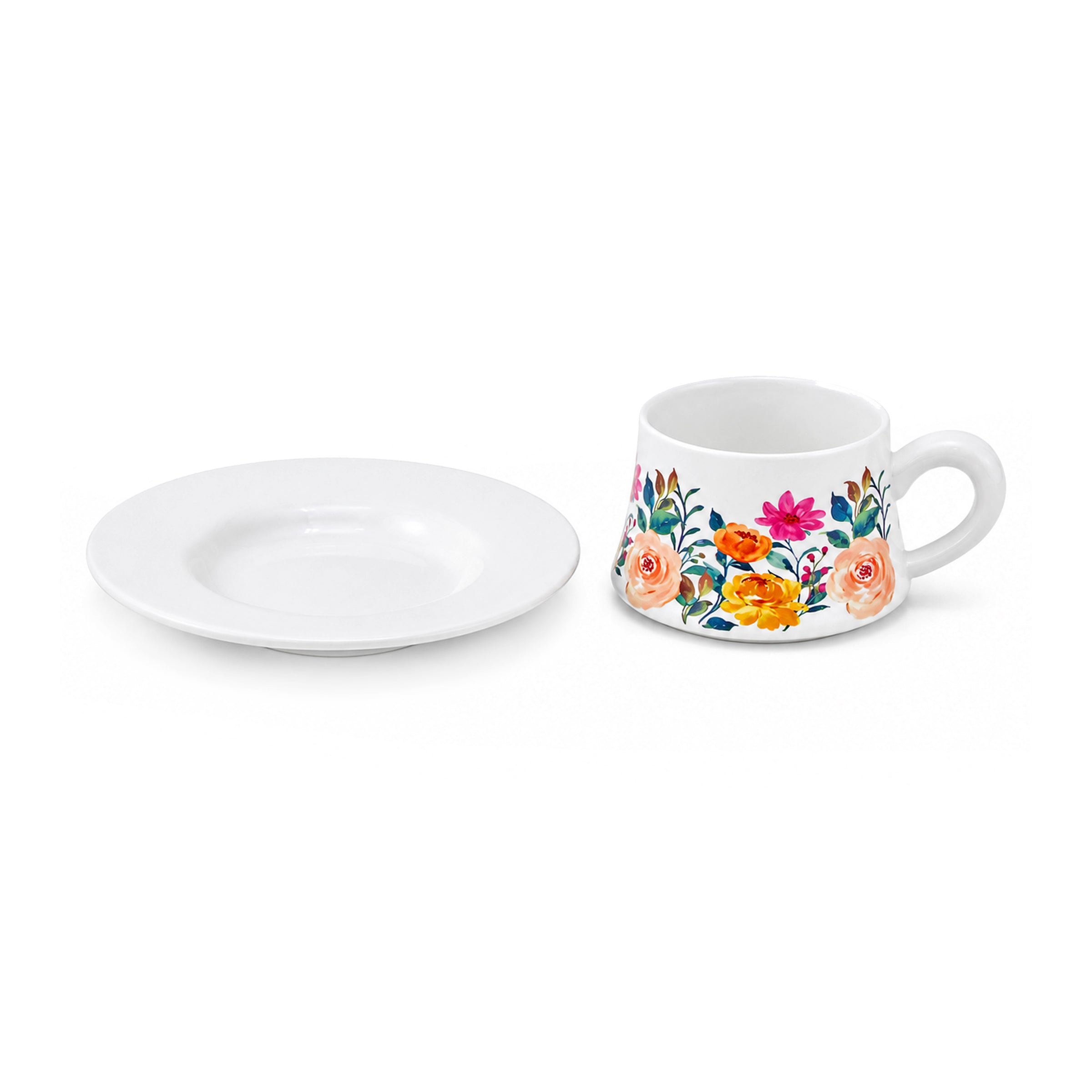 Watercolor Floral 300 ML Ceramic Mug with Saucer