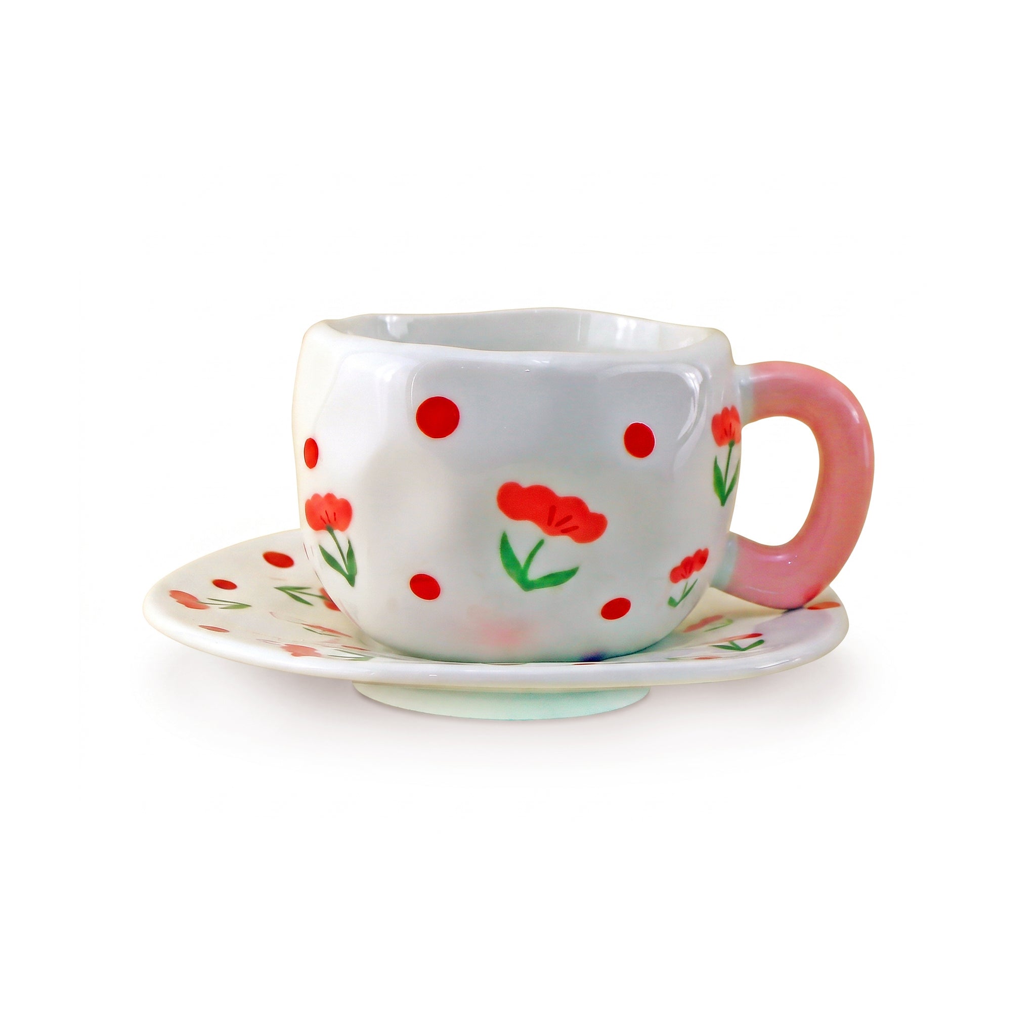 Floral Polka Dot 300 ML Ceramic Mug with Saucer