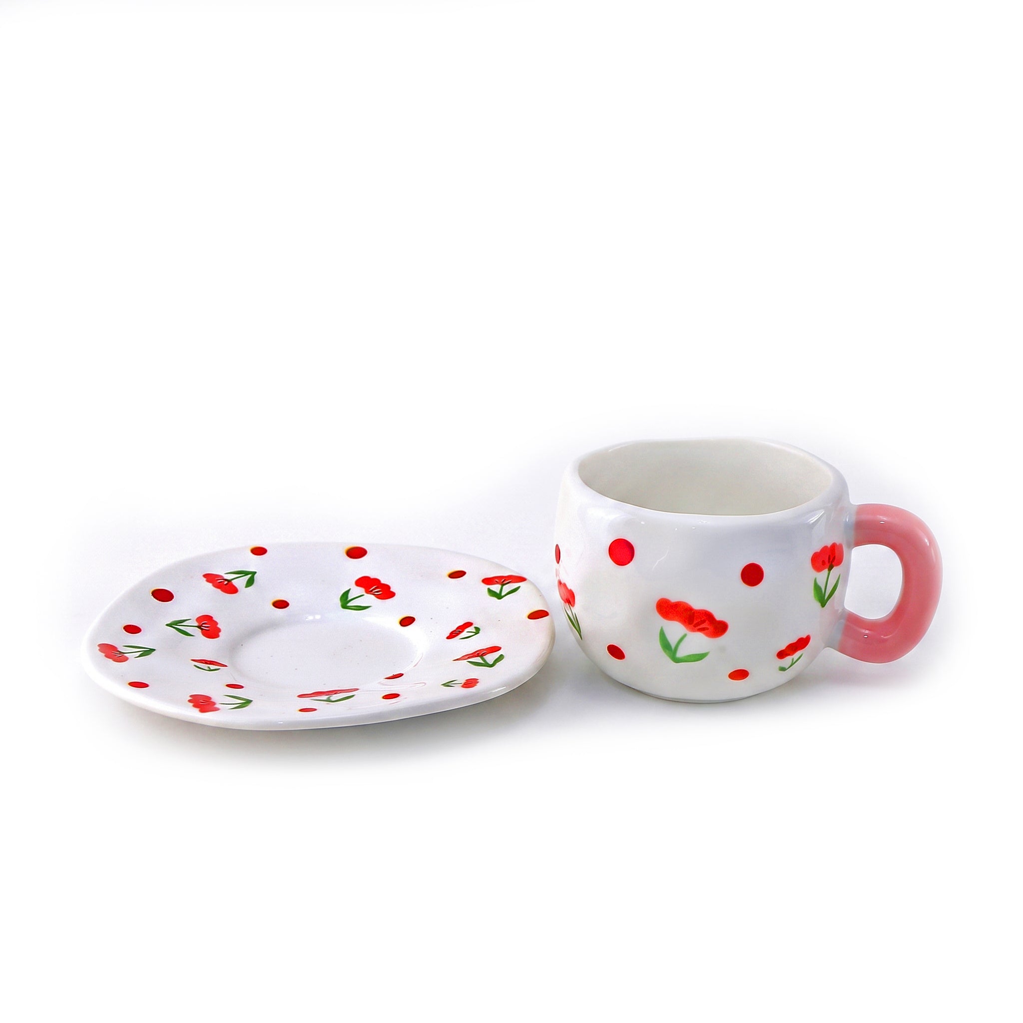 Floral Polka Dot 300 ML Ceramic Mug with Saucer