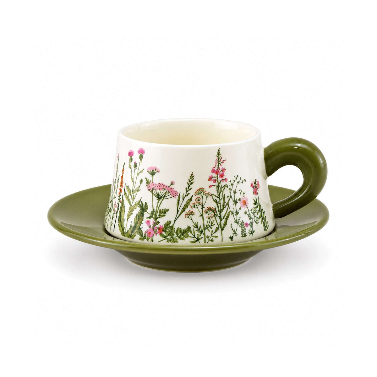 Green Botanical Garden 300 mL Ceramic Cup And Saucer Kaka Bawa Sons