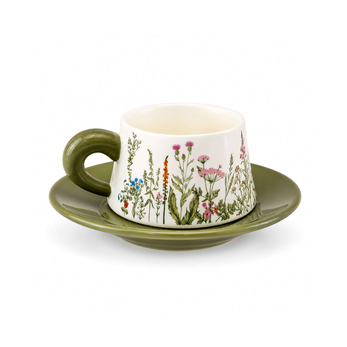 Green Botanical Garden 300 mL Ceramic Cup And Saucer Kaka Bawa Sons