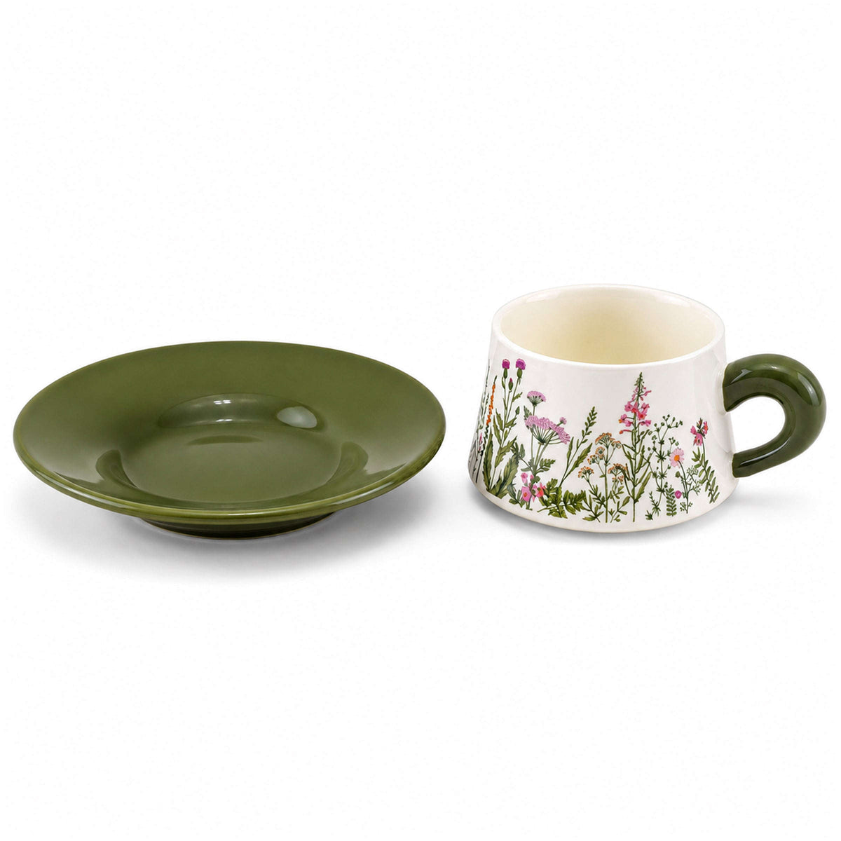 Green Botanical Garden 300 mL Ceramic Cup And Saucer Kaka Bawa Sons