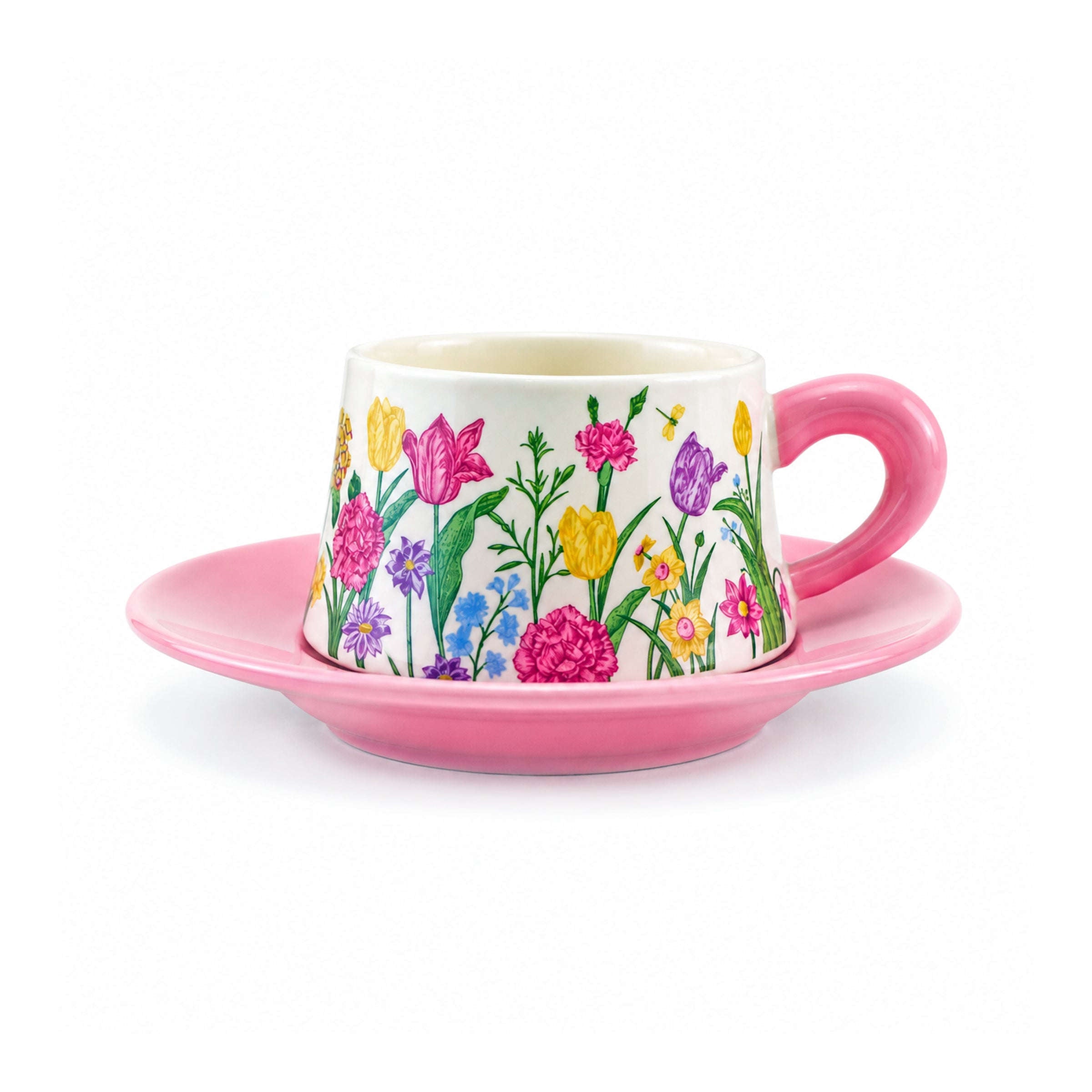 Pink Tulip Garden 300 mL Ceramic Cup And Saucer Kaka Bawa Sons