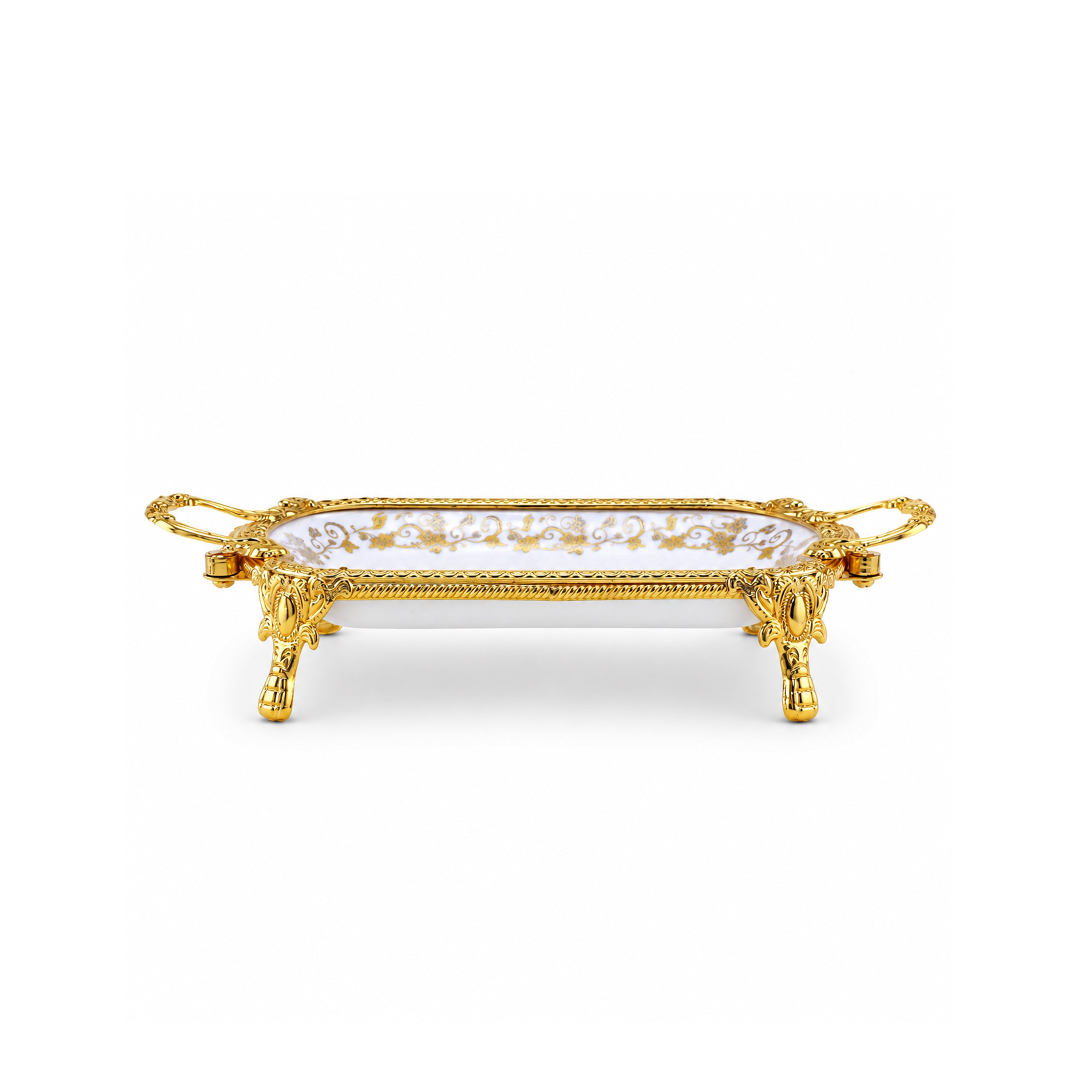Brilliant Porcelain Rectangular Dish - Golden Flower - 10.5 Inch