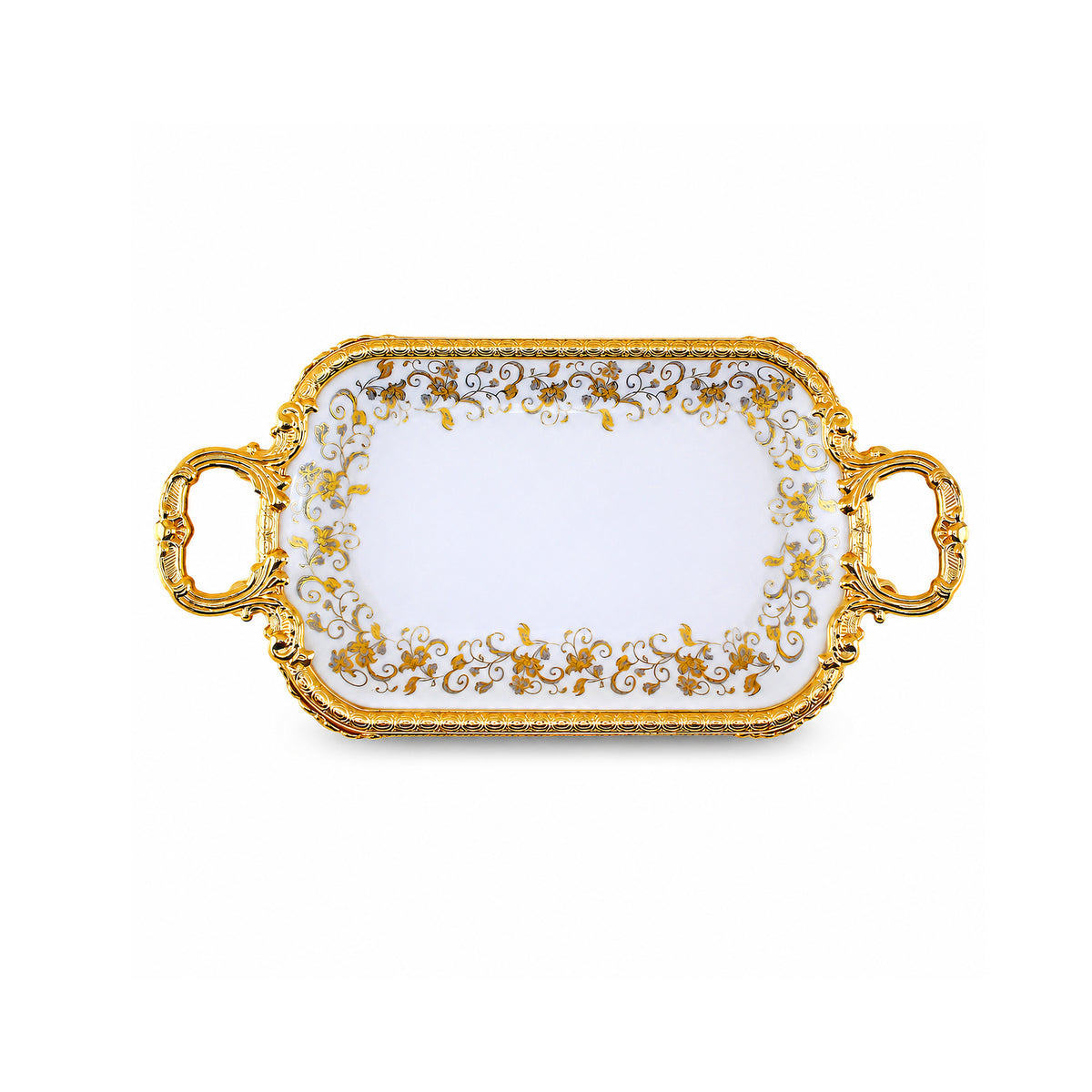Brilliant Porcelain Rectangular Dish - Golden Flower - 10.5 Inch