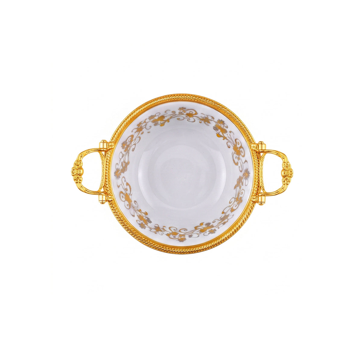 Brilliant Porcelain Serving Bowl - Gold Flower - 7 Inch
